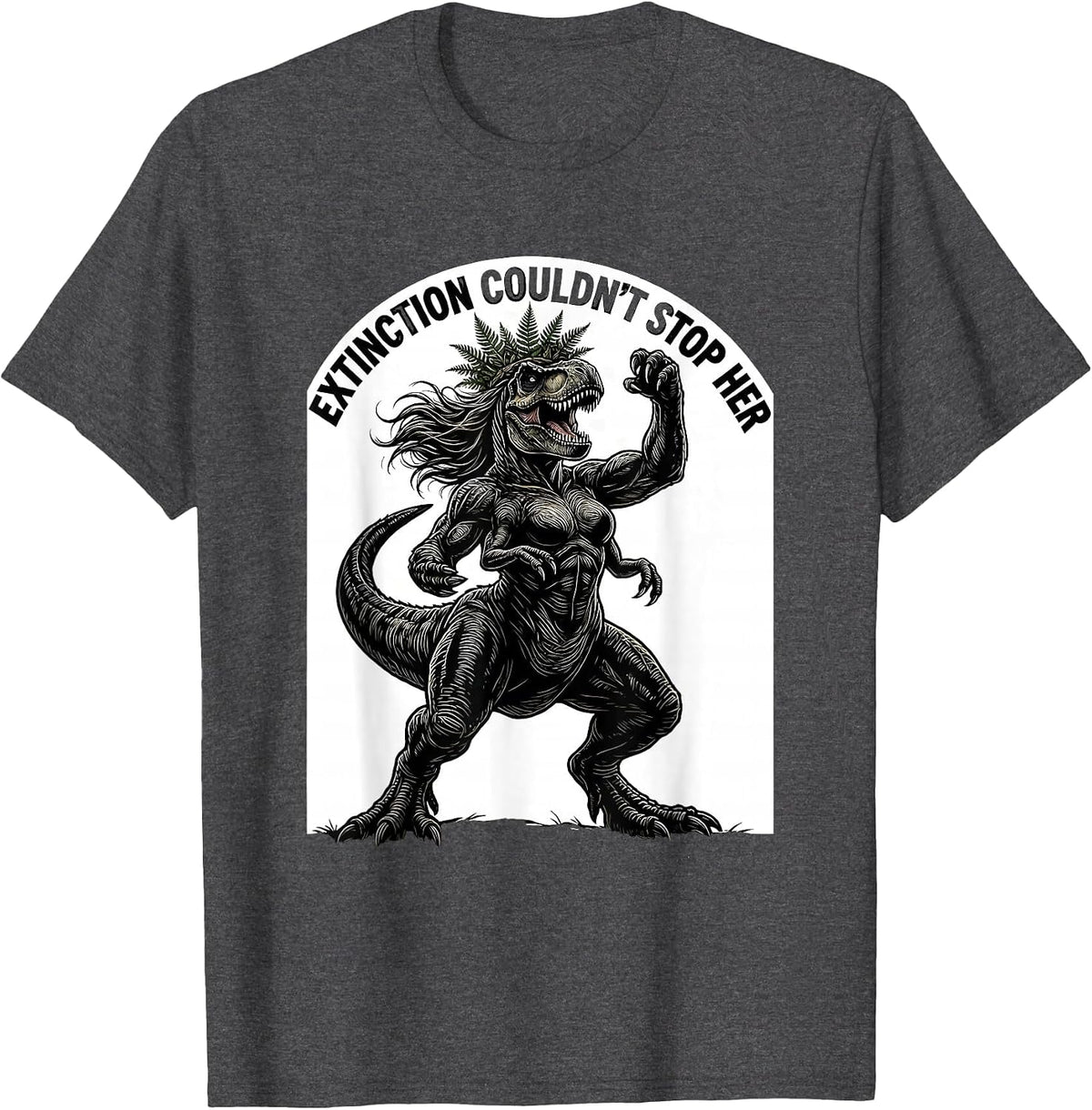 Men's Extinction Couldn't Stop Her Dinosaur Design T-Shirt - Dark Heather Grey