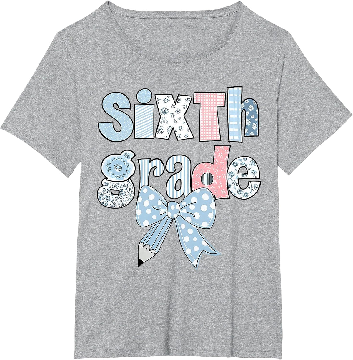 Sixth Grade Coquette Bow Pencil First Day Back to School T-Shirt - Heather Grey