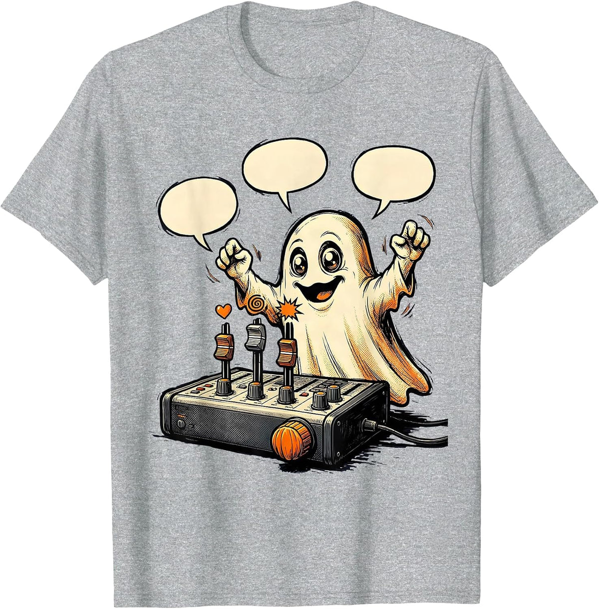 Men's Friendly Ghost Sound Console Halloween School Counselor T-Shirt - Heather Grey