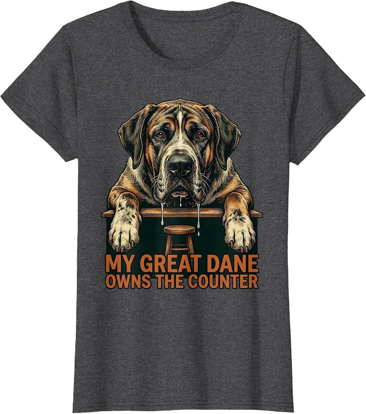 Women's My Great Dane Owns The Counter Vintage Funny Dog Mom Dog Dad T-Shirt - Dark Heather Grey
