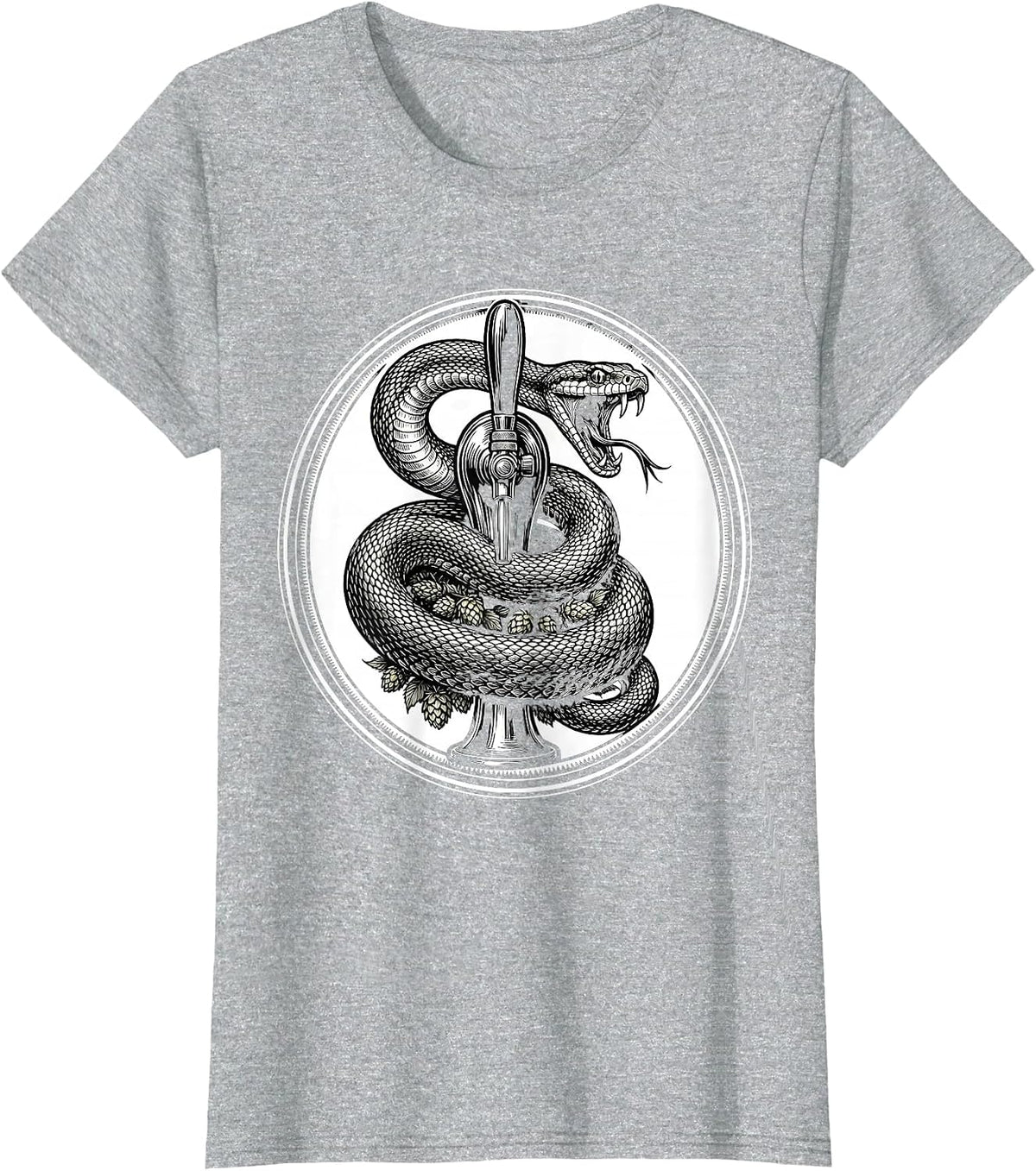 Women's Serpent Coiled Beer Tap Graphic Design T-Shirt - Heather Grey