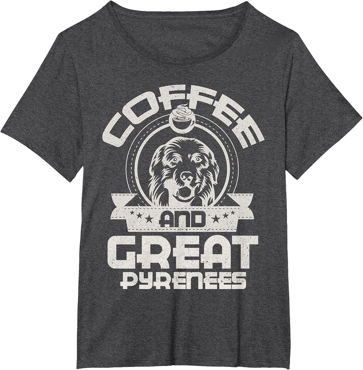 Coffee and Great Pyrenees Coffee Drinking Dog Holder Love T-Shirt - Dark Heather Grey