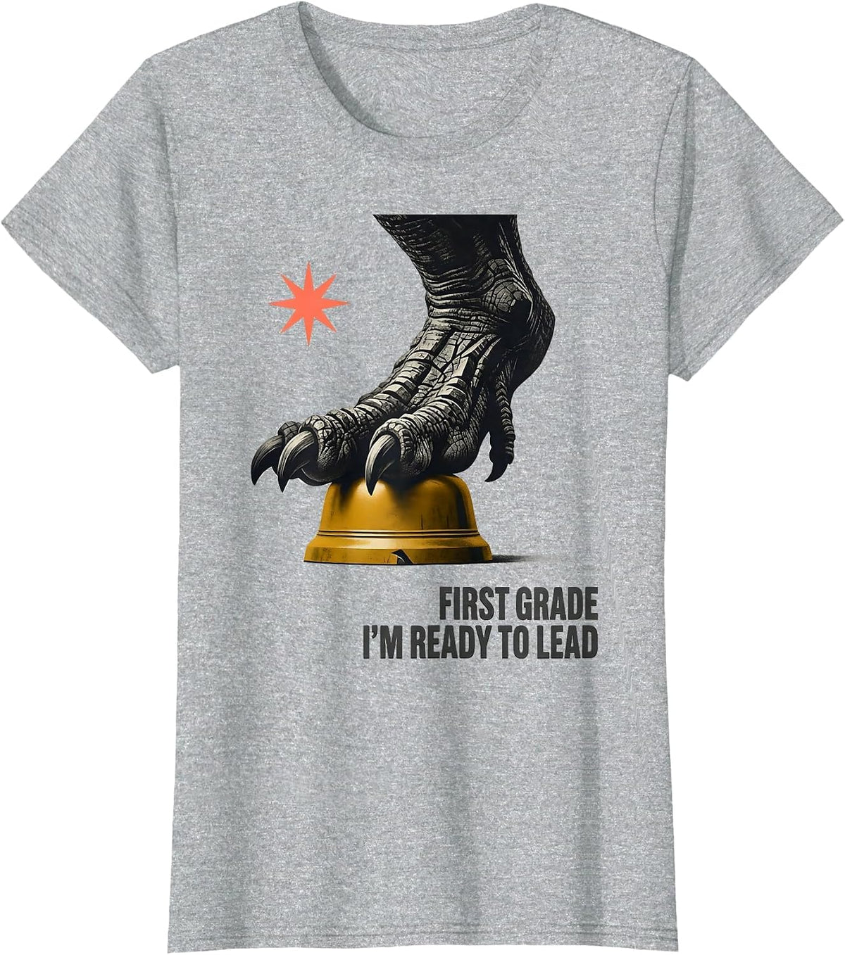 First Grade I'm Ready To Lead Playful Dinosaur Boy Back T-Shirt - Heather Grey