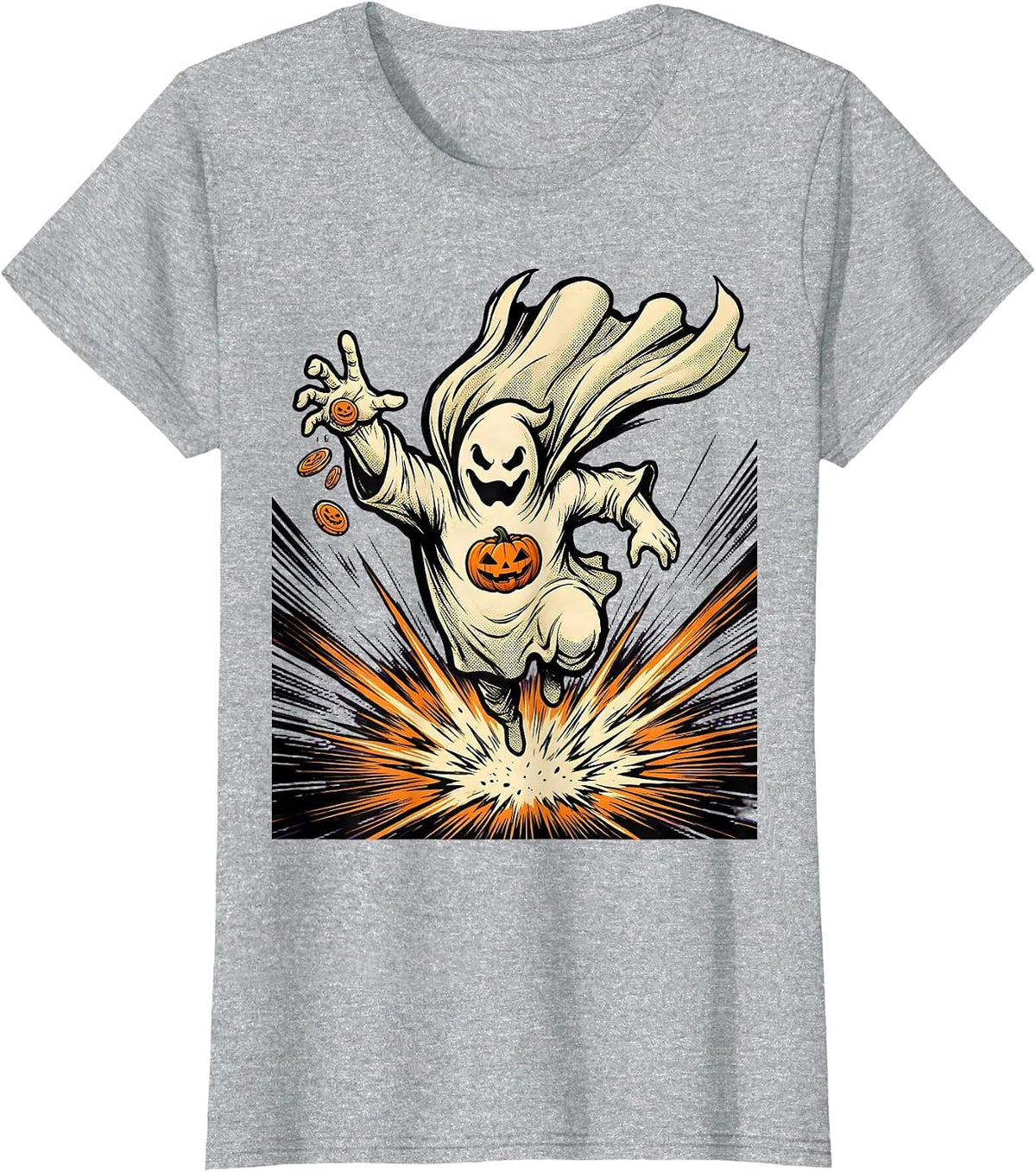 Rounded Ghost Hero Landing Comic Book School Counselor T-Shirt - Heather Grey