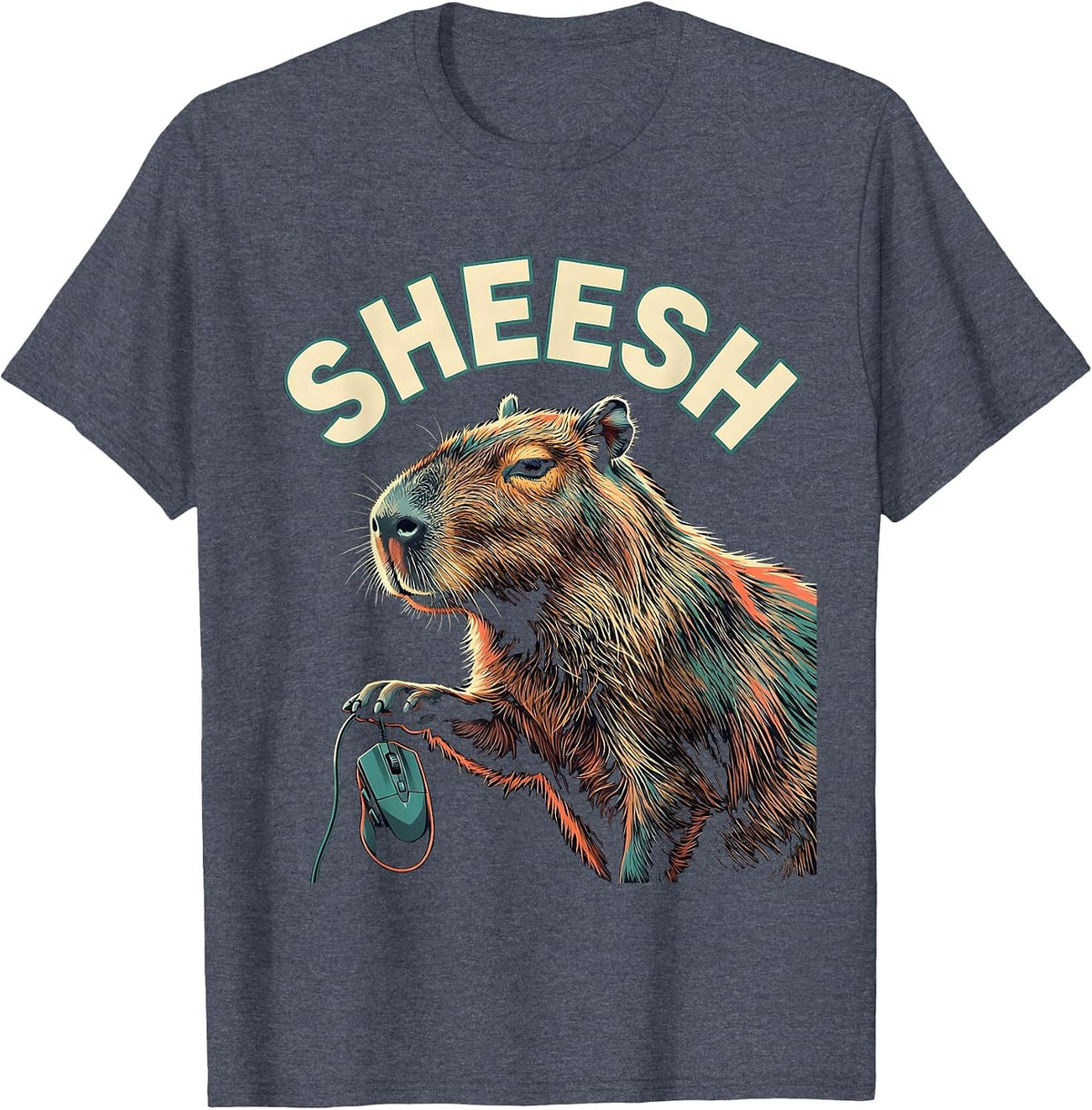 sheesh Funny Capybara Gamer Meme Humor Teen Gift T-Shirt - Heather Blue