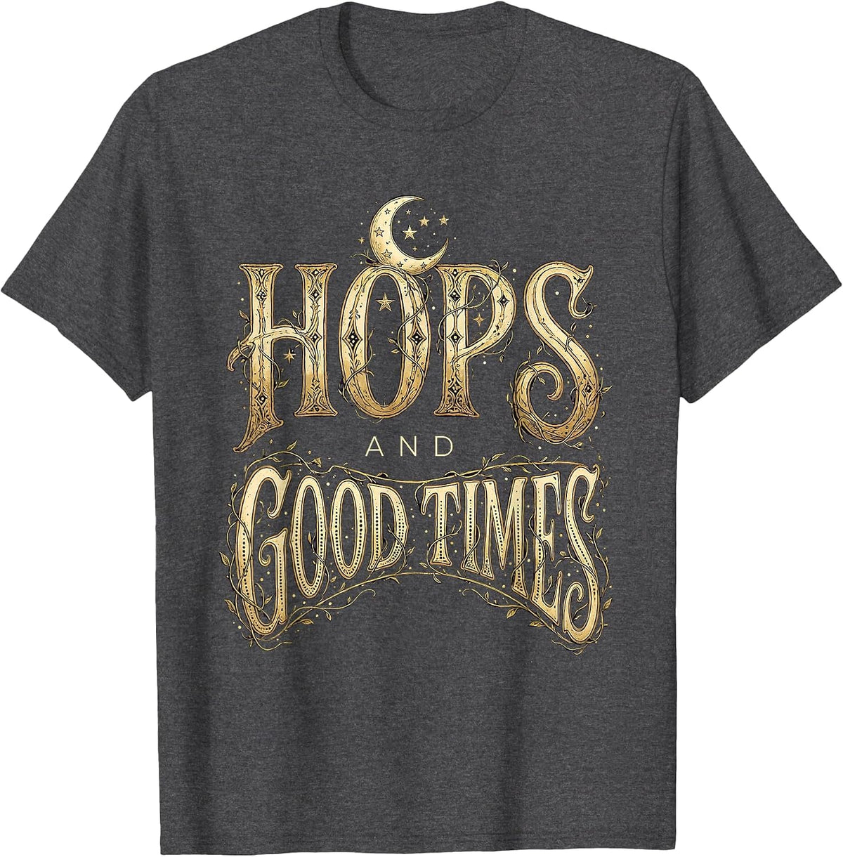 Hops and Good Times Beer Lover Design T-Shirt - Dark Heather Grey