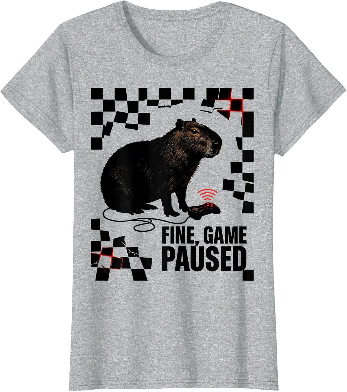 Fine, Game Paused Capybara Gamer Bruh Meme Humor T-Shirt - Heather Grey