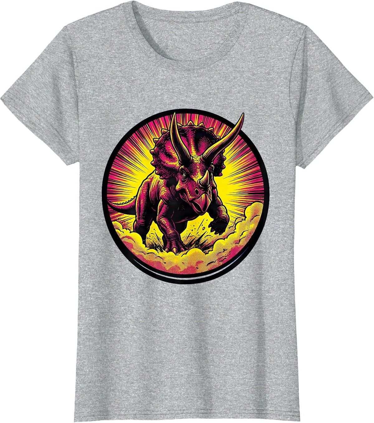 Women's Triceratops Charging Dinosaur Dust Cloud Illustration T-Shirt - Heather Grey