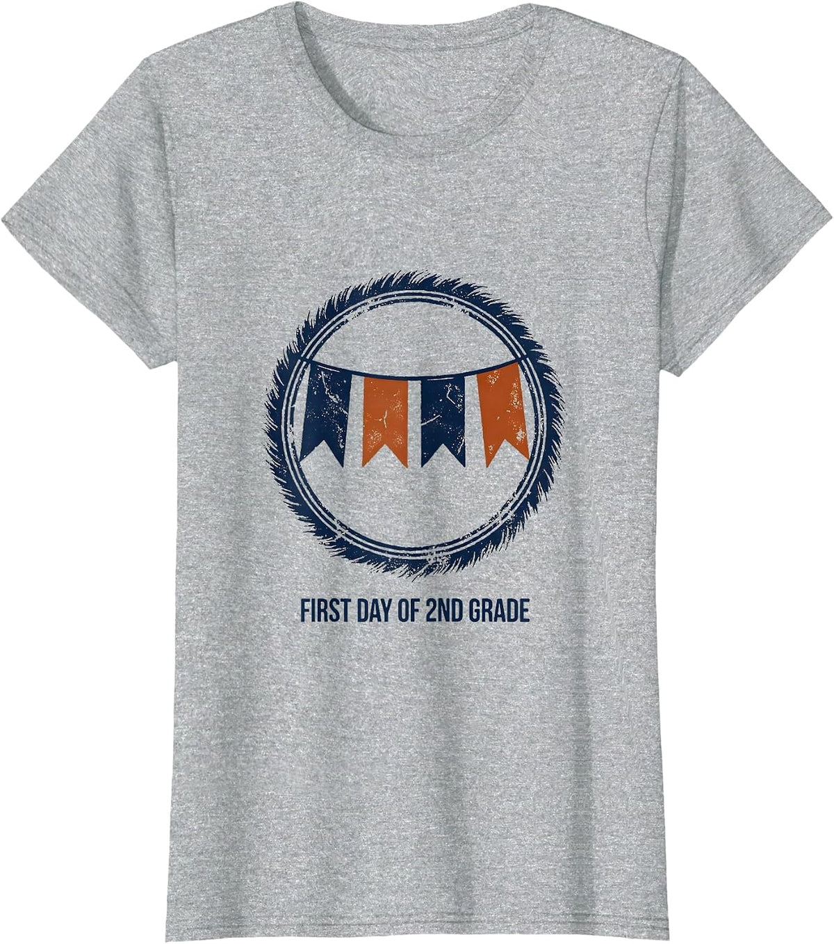 First Day of 2nd Grade Rubber Stamp Back to School Pennant T-Shirt - Heather Grey