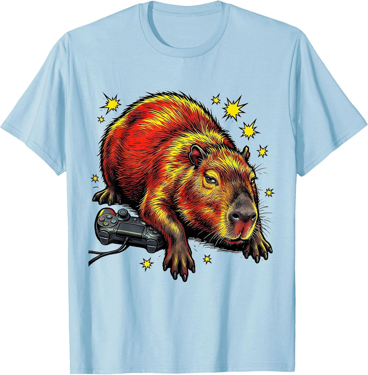 Men's Capybara Comic Book Video Games Humor T-Shirt - Baby Blue
