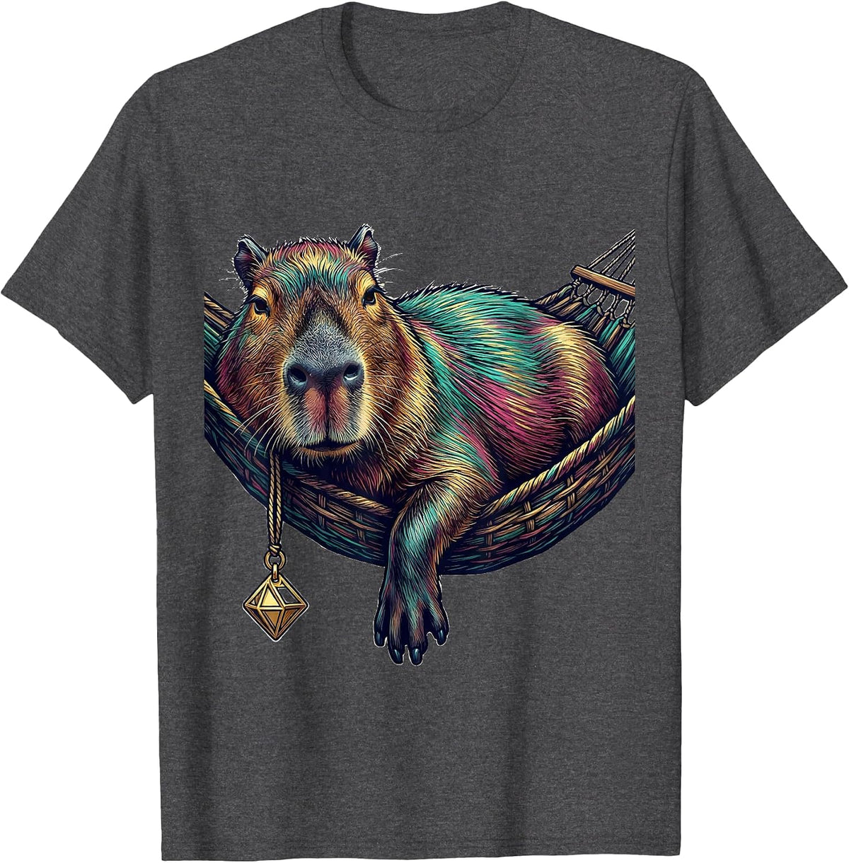 Reclining Capybara Painterly Animal Humor Graphic T-Shirt - Dark Heather Grey