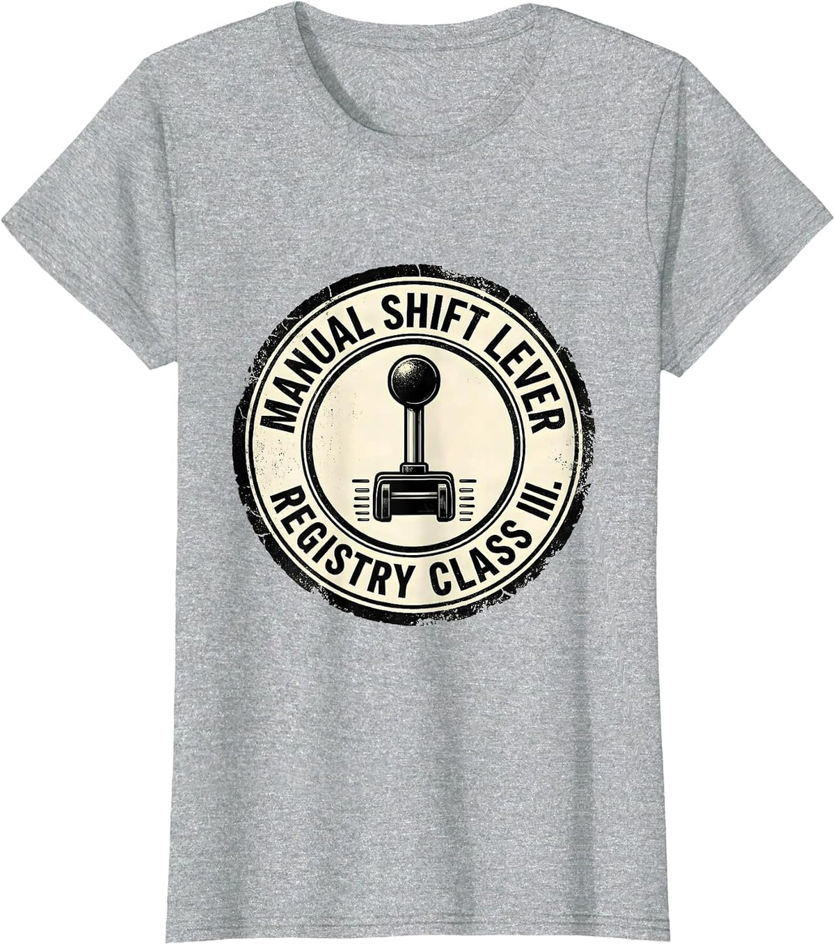 Manual Shift Lever Registry Class III Rubber Stamp Car Guy T-Shirt - Heather Grey