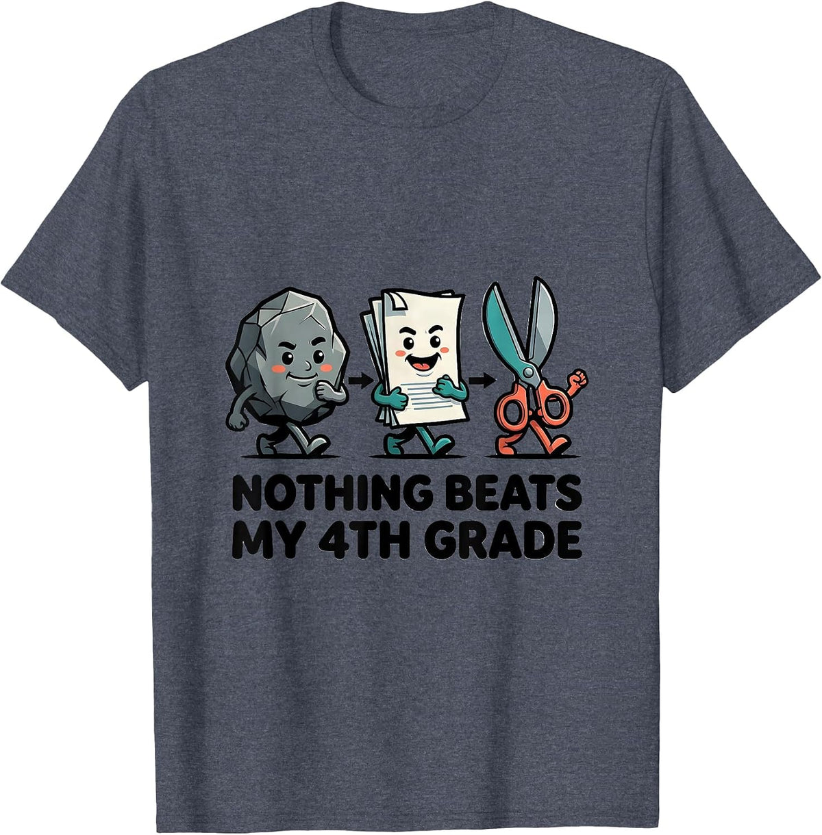 Nothing Beats My 4th Grade Funny Back To School Rock Paper T-Shirt - Heather Blue