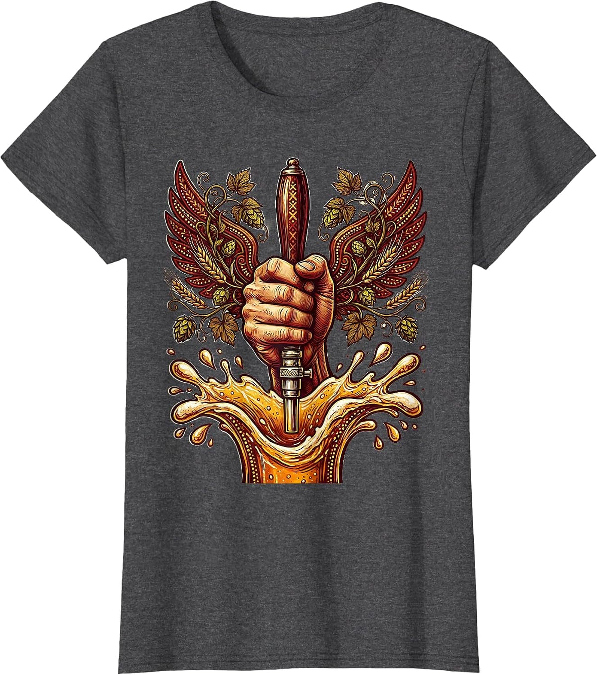 Women's Beer Tap Pull Splash Graphic Tee T-Shirt - Dark Heather Grey