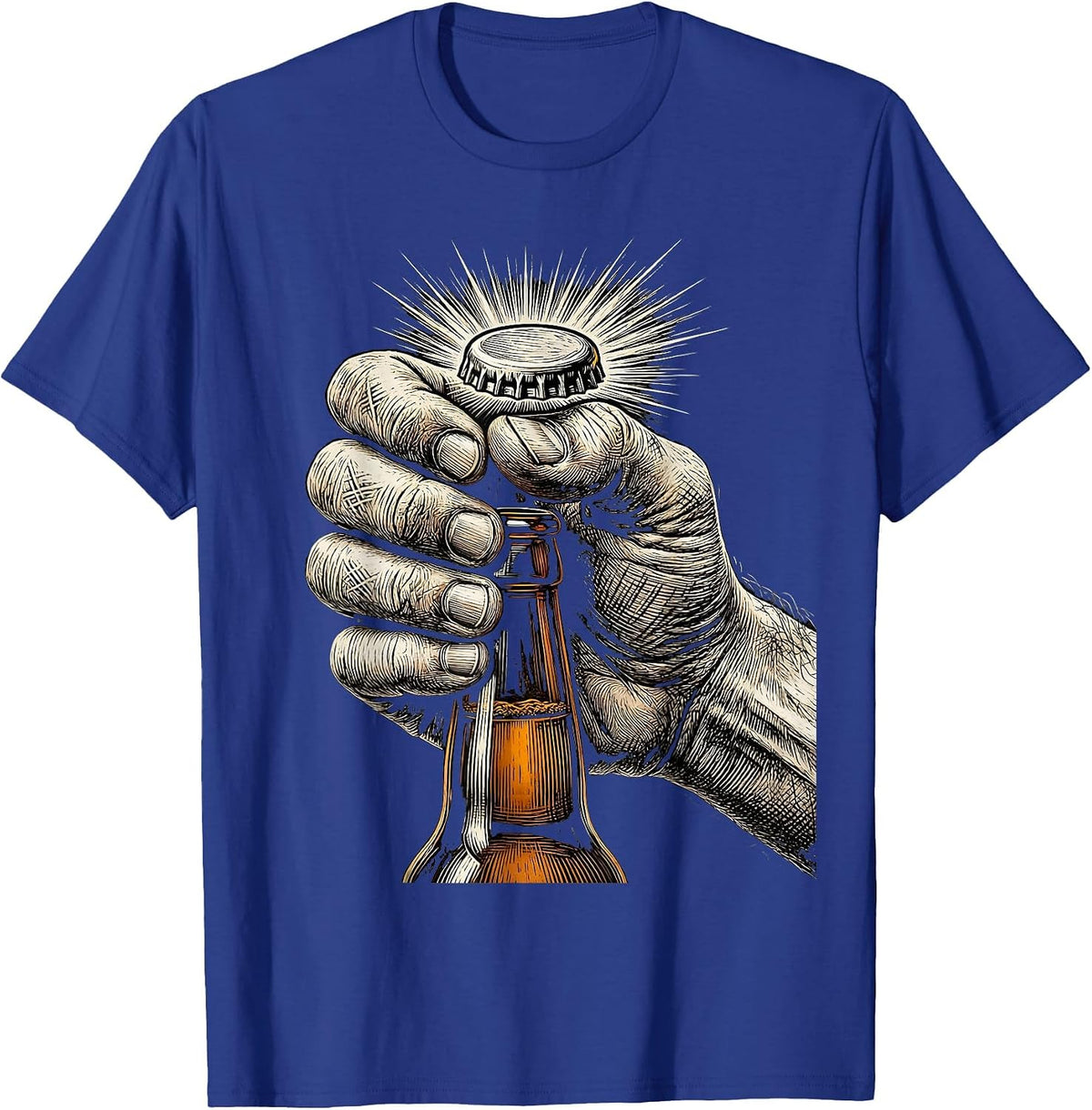 Men's Beer Bottle Cap Launch Graphic Tee T-Shirt - Royal Blue