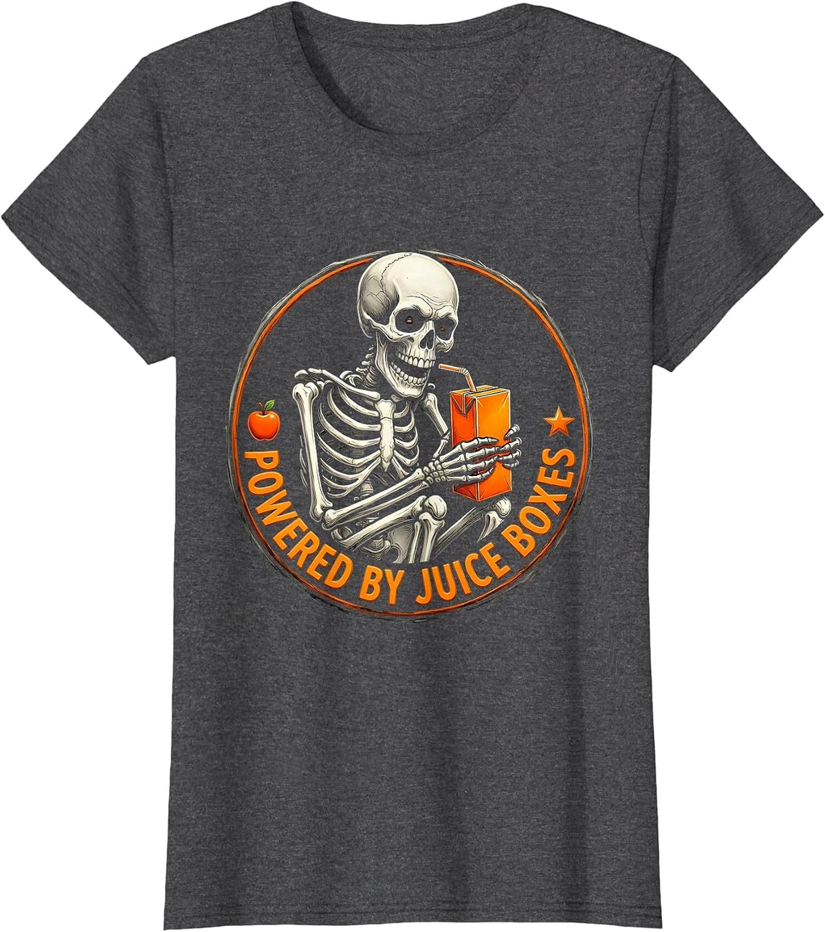 Women's Powered by Juice Boxes Preschool Teacher Design T-Shirt - Dark Heather Grey