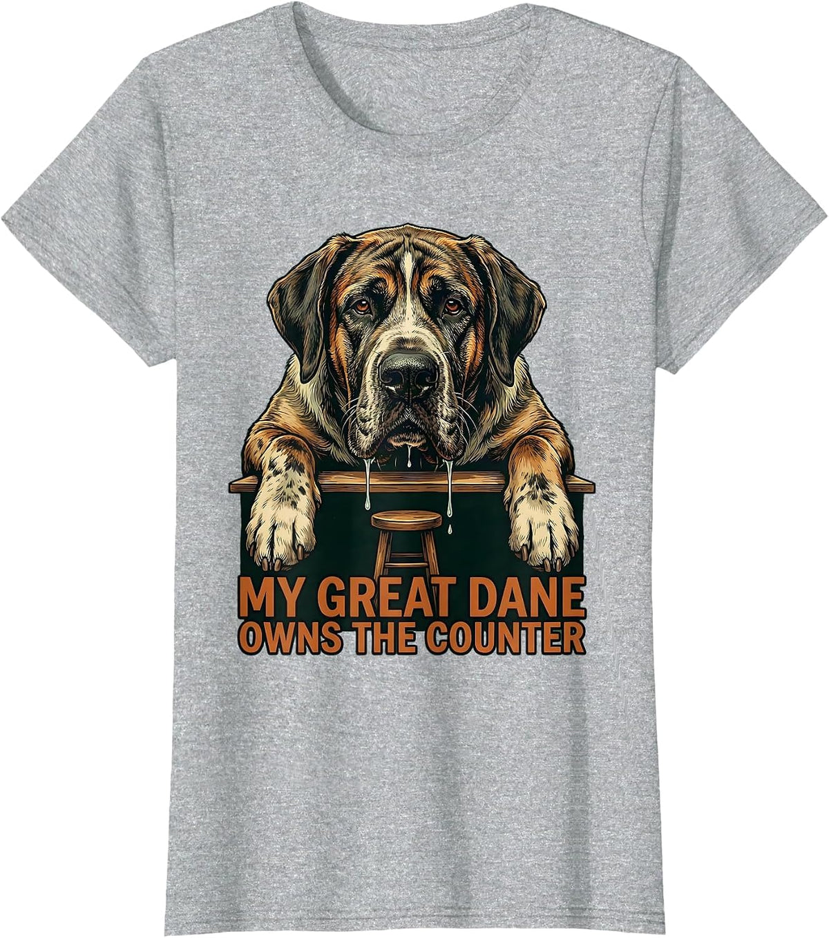 Women's My Great Dane Owns The Counter Vintage Funny Dog Mom Dog Dad T-Shirt - Heather Grey