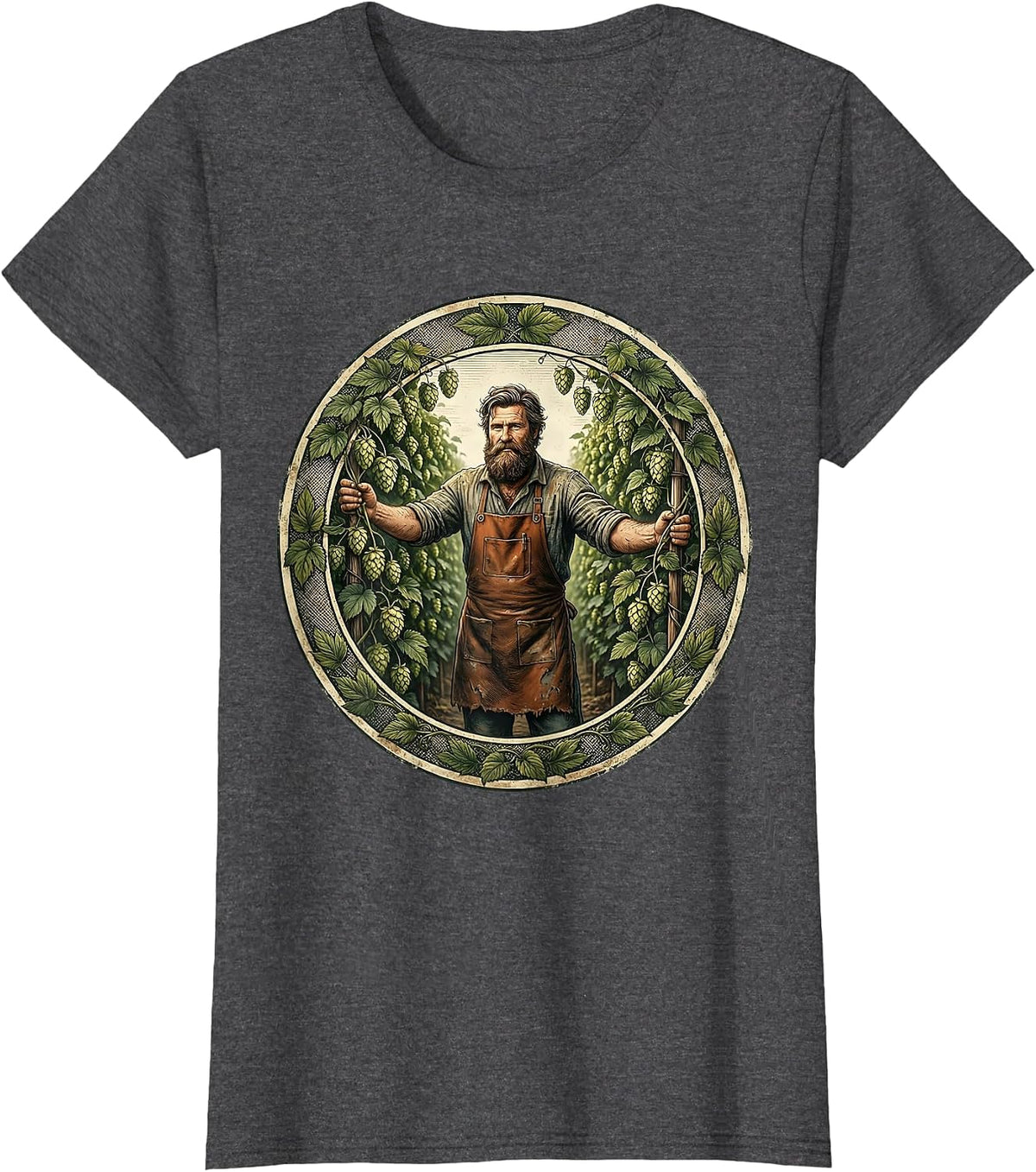 Women's Bearded Hop Farmer Beer Garden Illustration T-Shirt - Dark Heather Grey