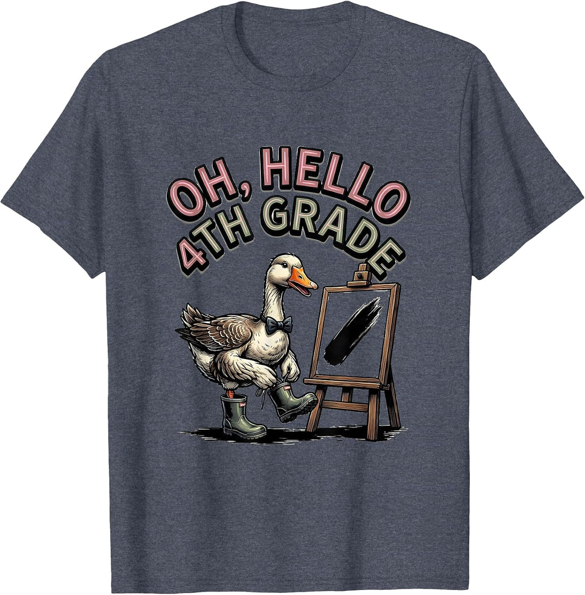 Oh Hello 4th Grade Cute Goose Teacher Back To School Gift T-Shirt - Heather Blue