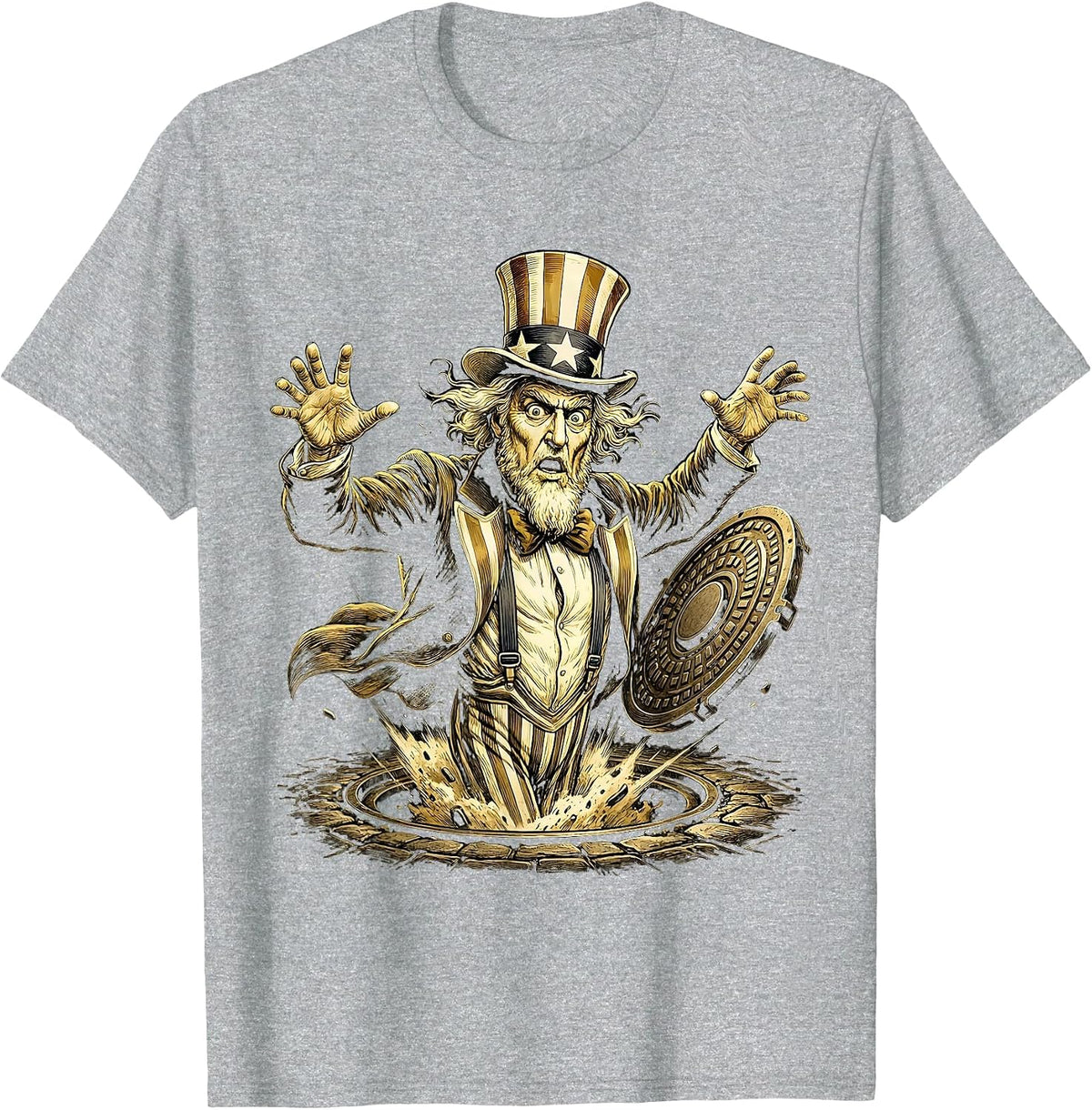 Men's Groundhog Popping Out of a Manhole Graphic T-Shirt - Heather Grey