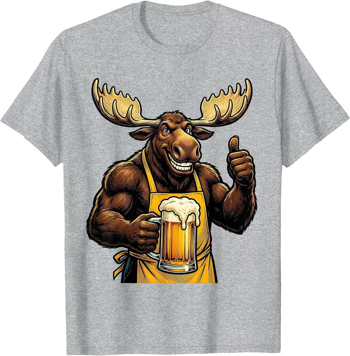 Men's Bull Moose Beer Drinking Mountain Stream Graphic T-Shirt - Heather Grey