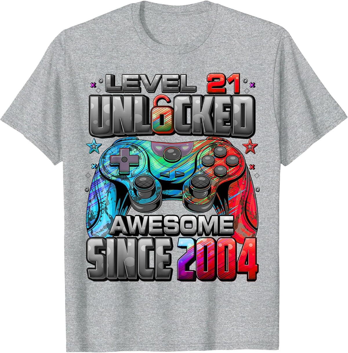 Level 21 Unlocked Awesome Since 2004 21st Birthday Gaming T-Shirt - Heather Grey