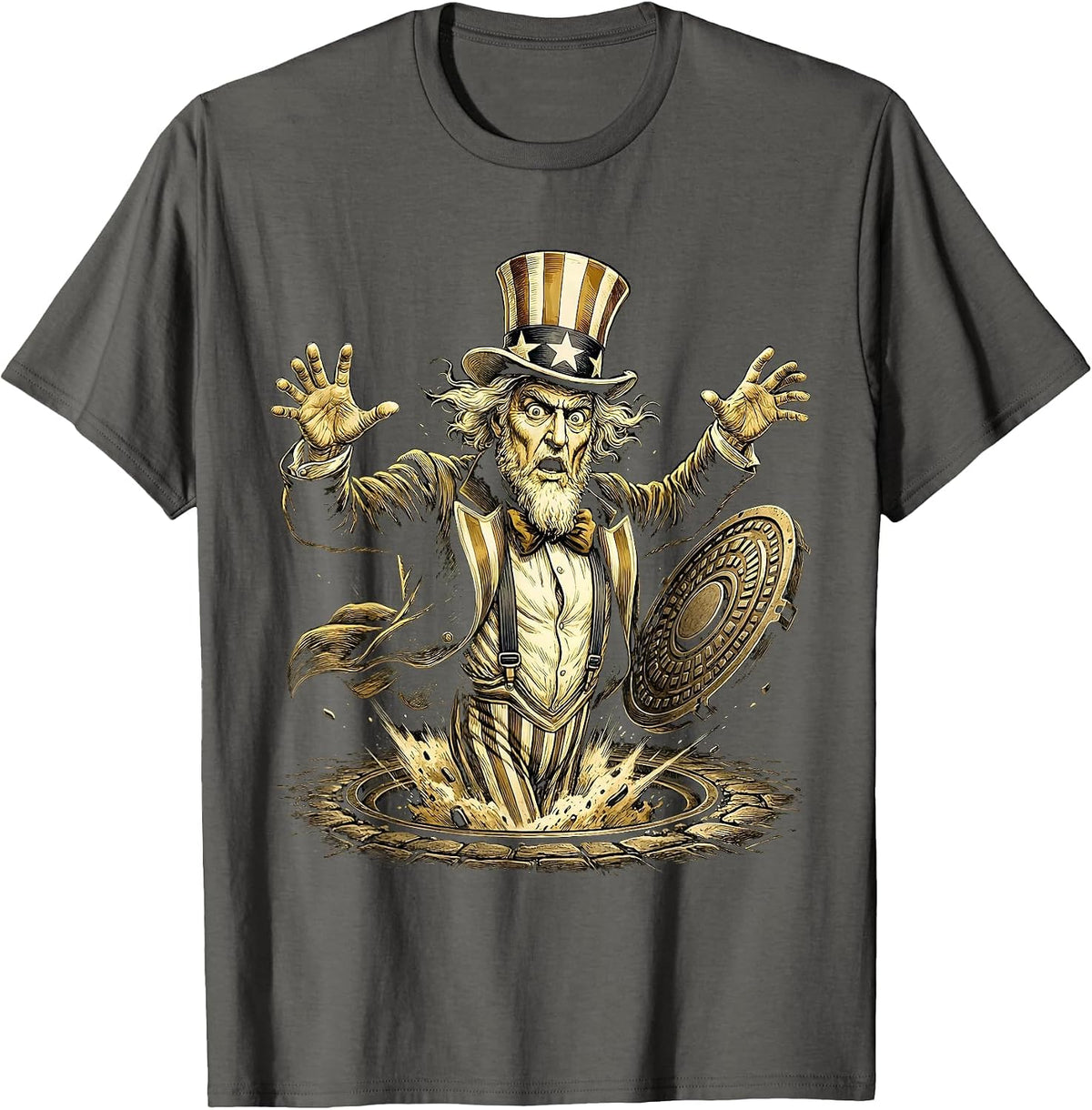 Men's Groundhog Popping Out of a Manhole Graphic T-Shirt - Asphalt Grey