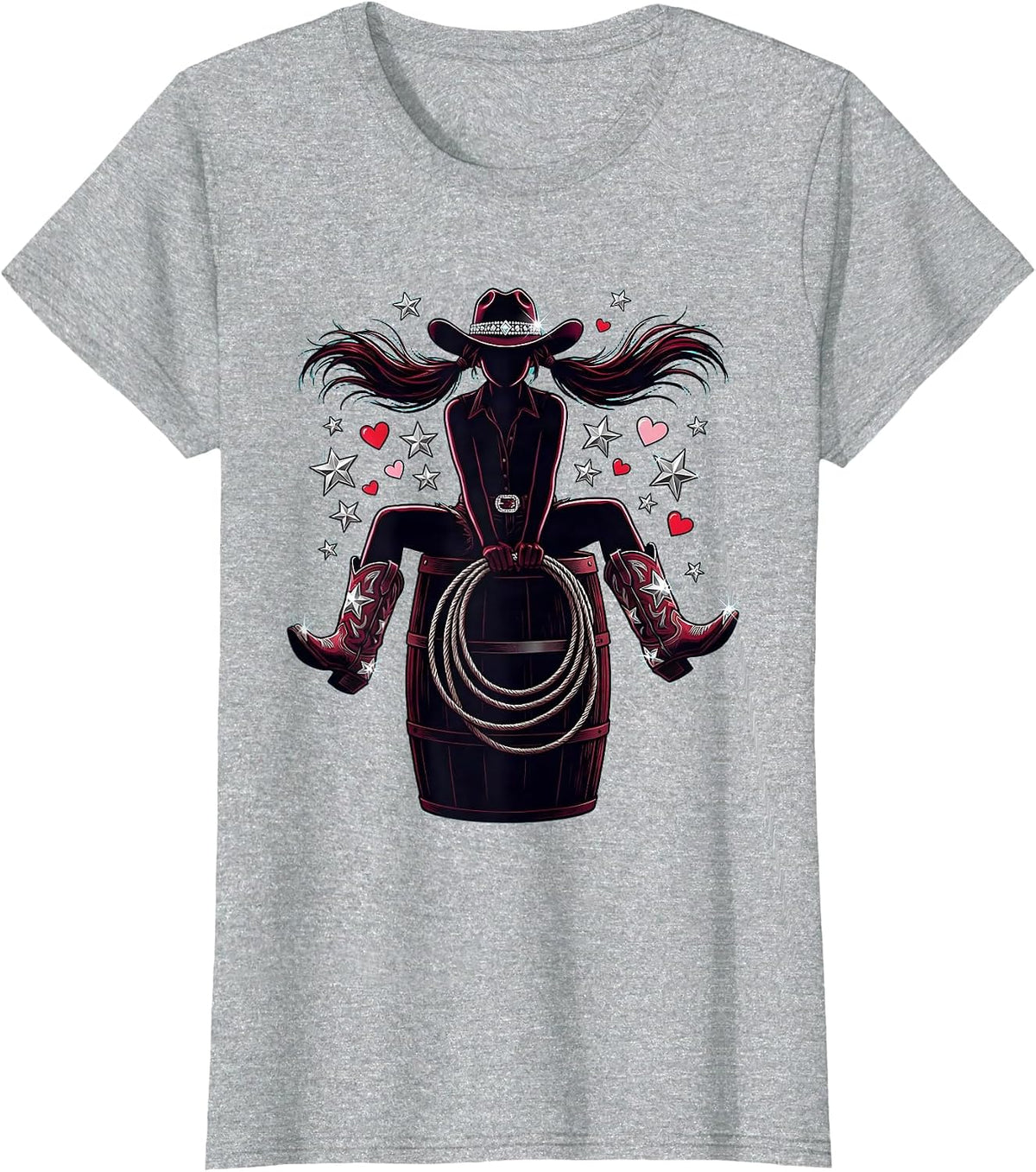 Young Cowgirl Barrel Racing Illustration T-Shirt - Heather Grey