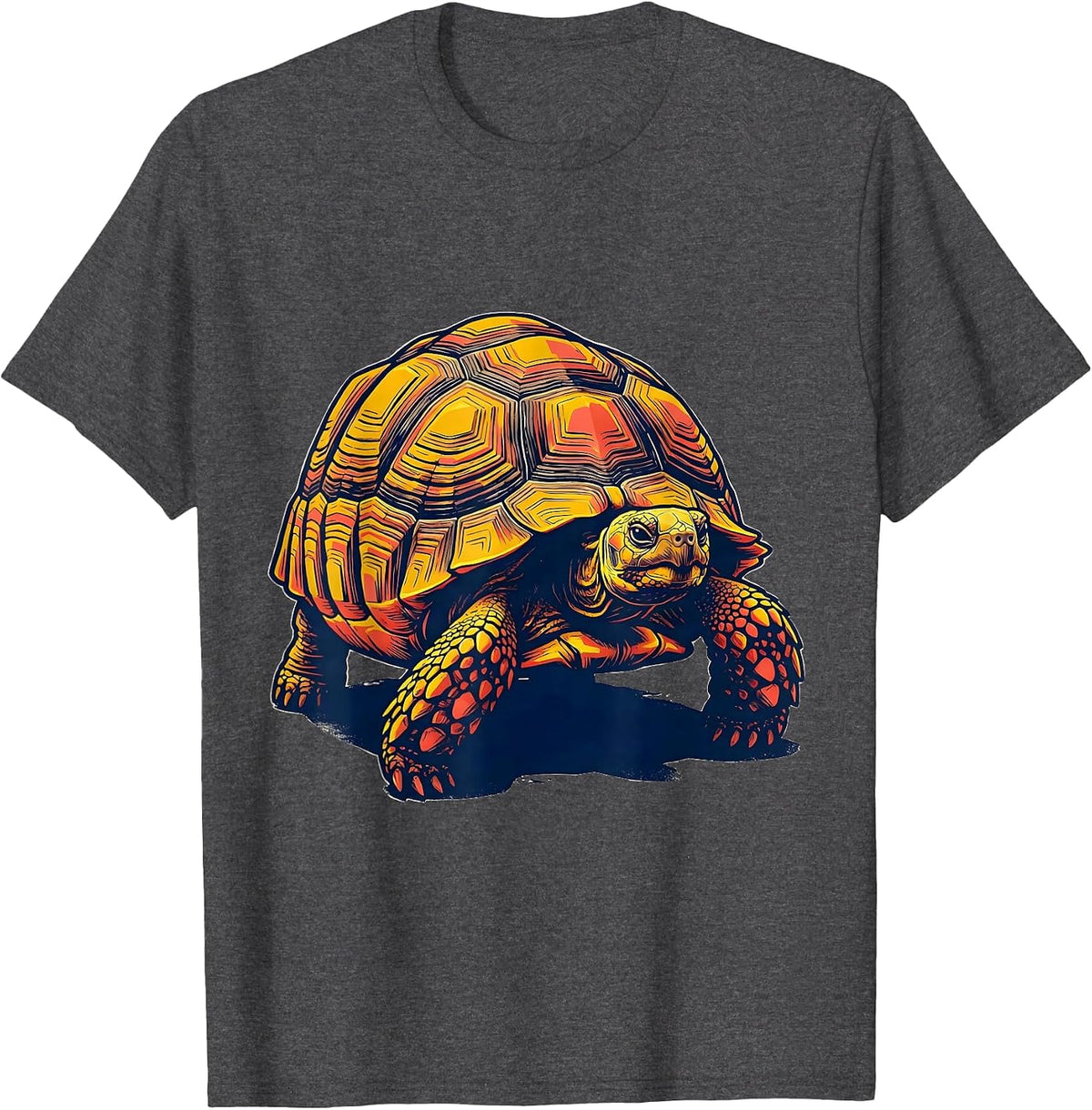 Tortoise Mid-Step Screenprint Poster Pet Lover Humor T-Shirt - Dark Heather Grey