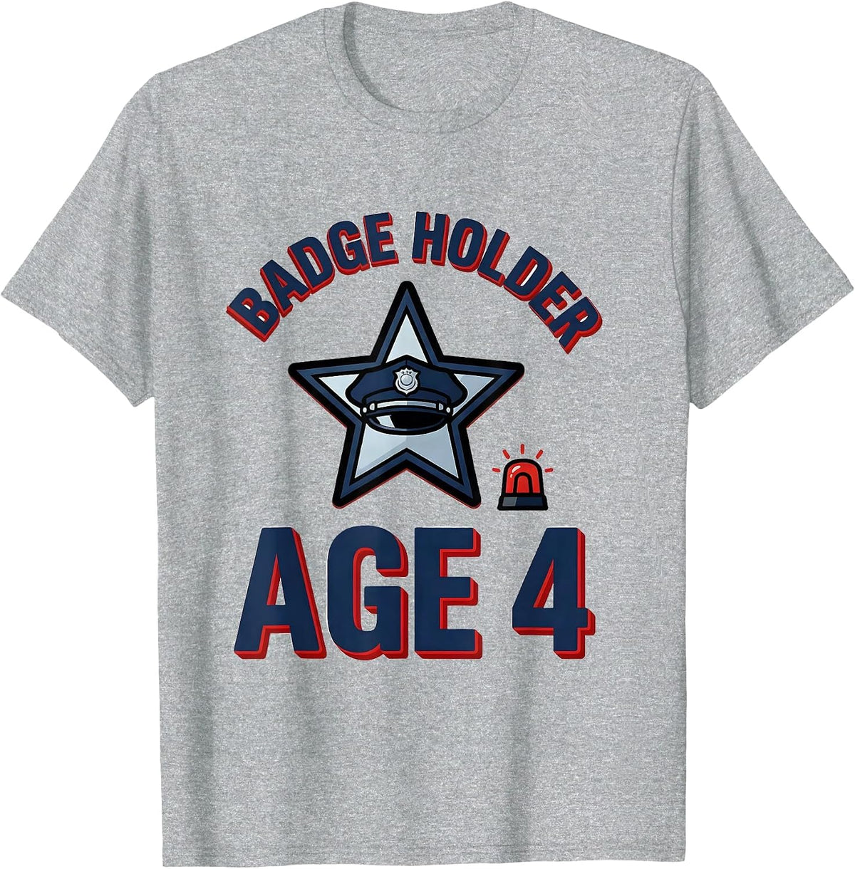Men's Badge Holder Age 4 Future Police Officer Kids Birthday Party T-Shirt - Heather Grey