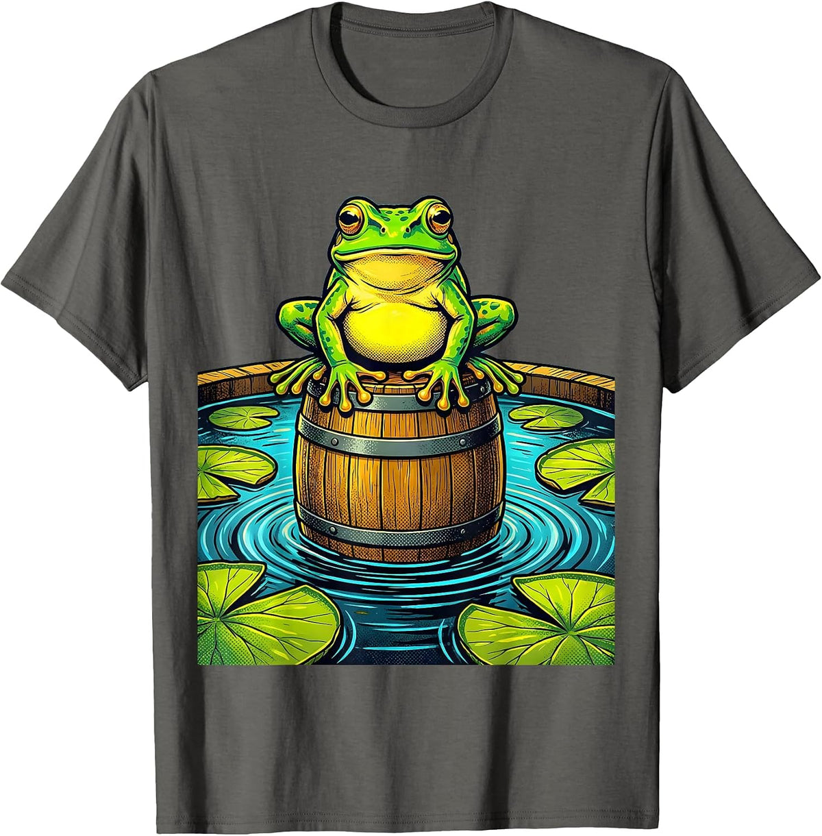 Frog on a Keg Pond Beer Illustration T-Shirt - Asphalt Grey