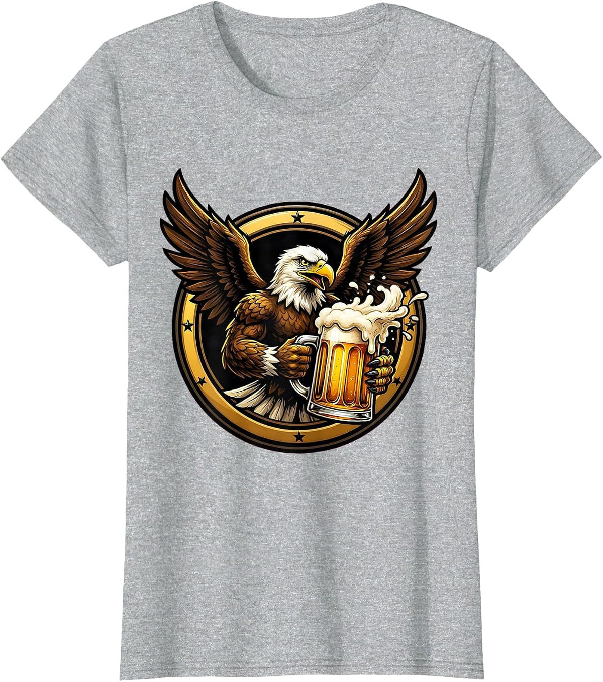 Women's Eagle Clutching Frothy Beer Mug Graphic T-Shirt - Heather Grey