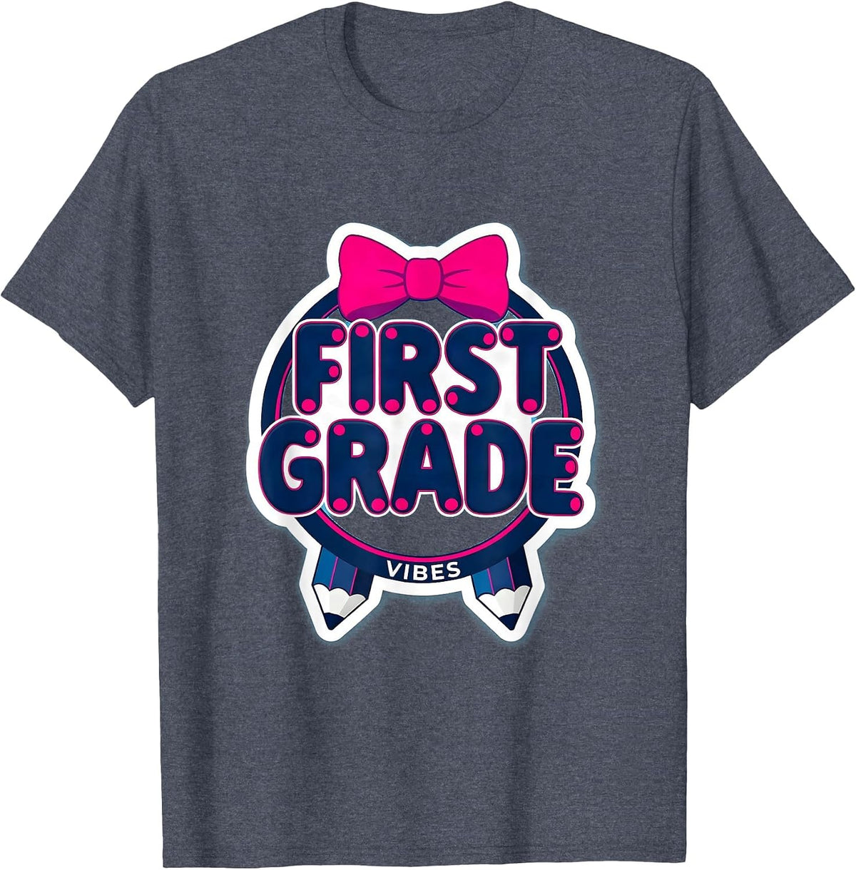 First Grade Vibes Cute Coquette Bow Back to School T-Shirt - Heather Blue