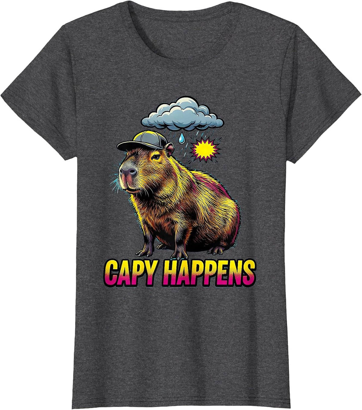 Women's capy happens Funny Capybara Animal Meme Humor T-Shirt - Dark Heather Grey