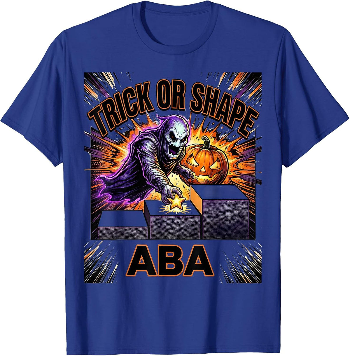 Men's Trick Or Shape ABA Comic Ghost Physical Therapy ABA T-Shirt - Royal Blue