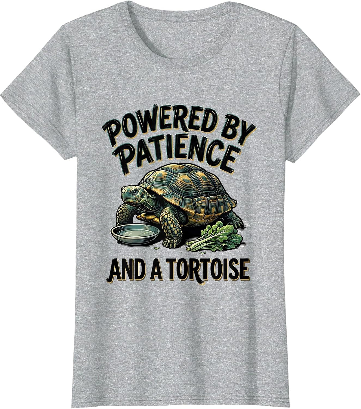 Powered By Patience And A Tortoise Funny Tortoise Lover Pet T-Shirt - Heather Grey