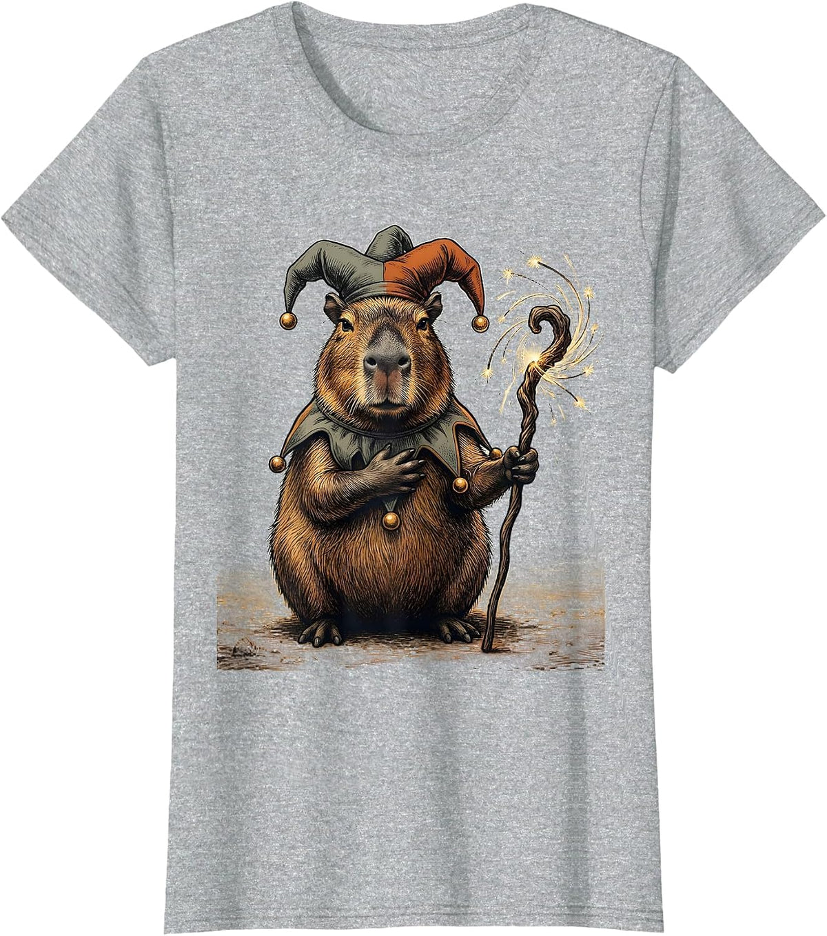 Women's Capybara Court Jester Autism Meme Humor T-Shirt - Heather Grey