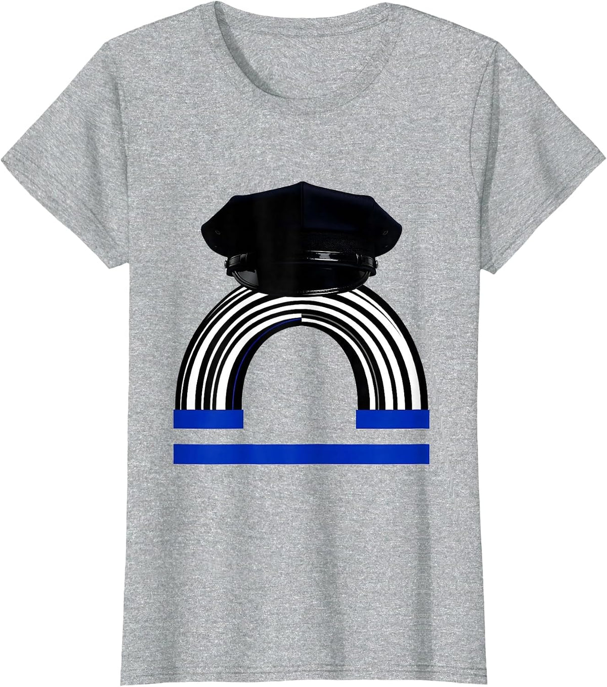 Women's Thin Blue Line Police Support Patriotic Tribute T-Shirt - Heather Grey