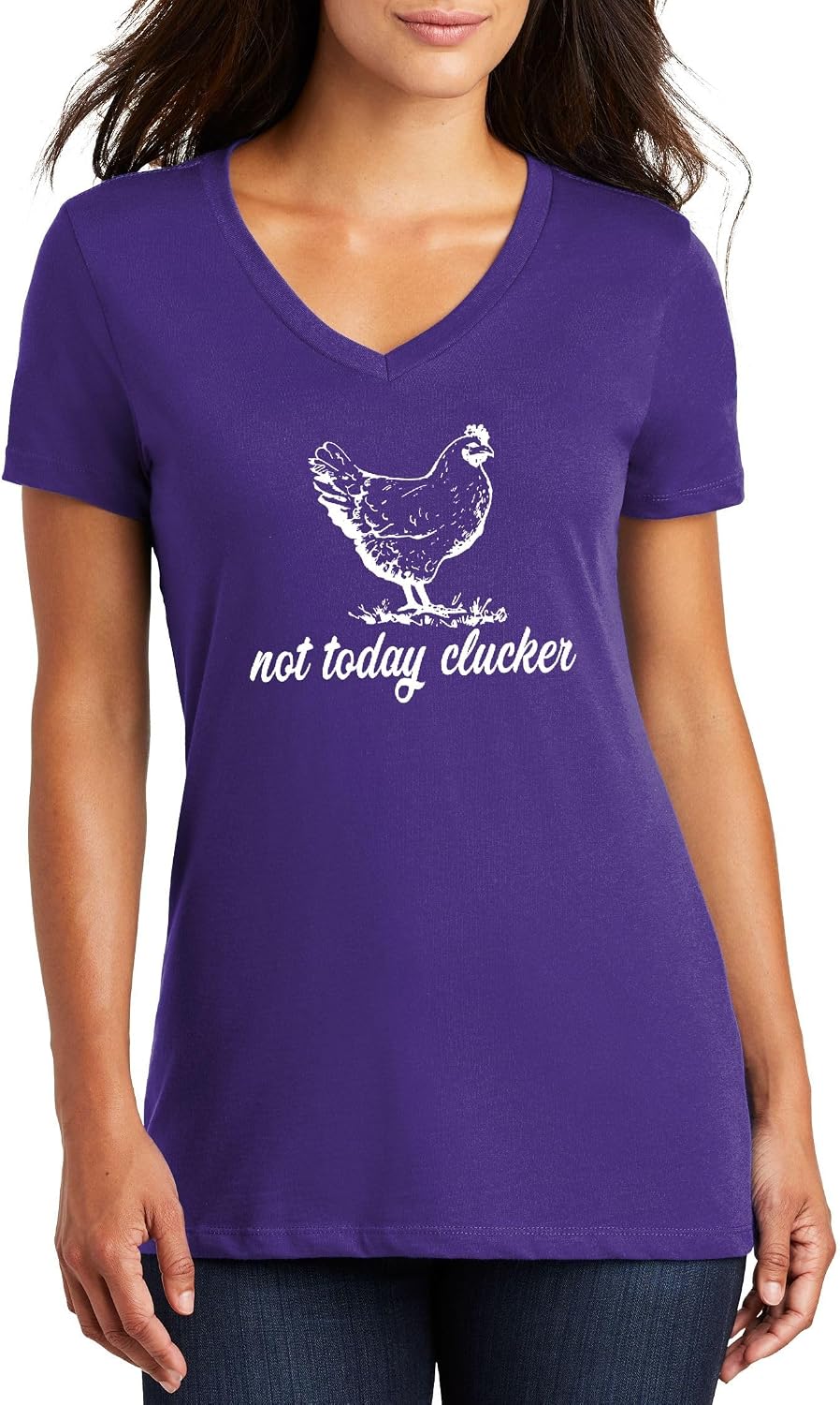 Comical Shirt Ladies Not Today Clucker V-Neck Tee - Purple