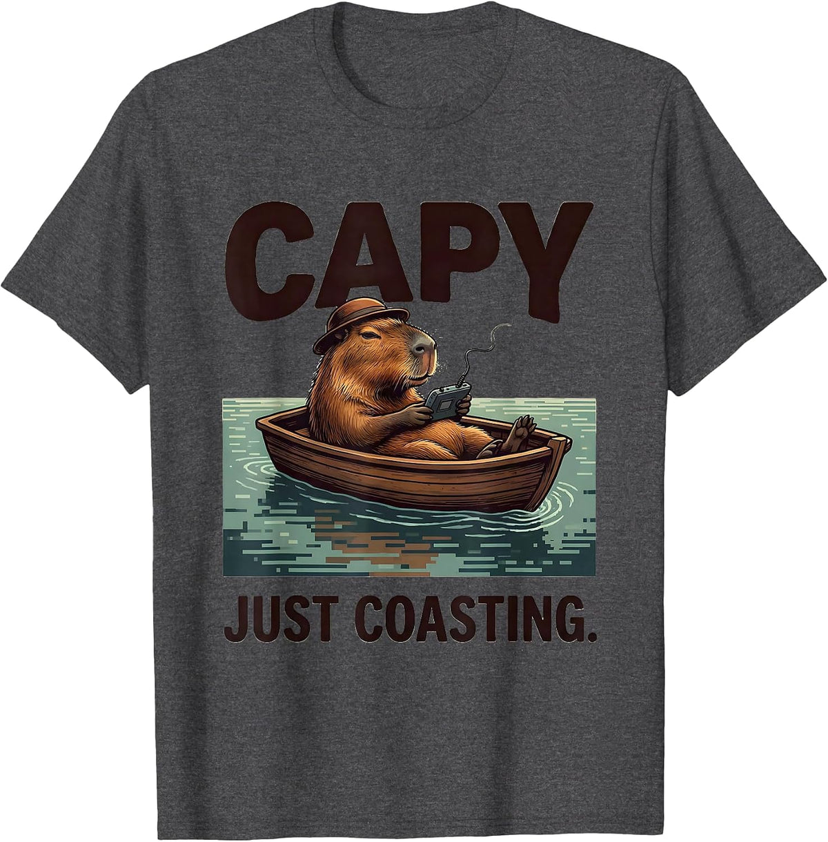 Capy, Just Coasting Funny Capybara Gamer Meme Humor T-Shirt - Dark Heather Grey