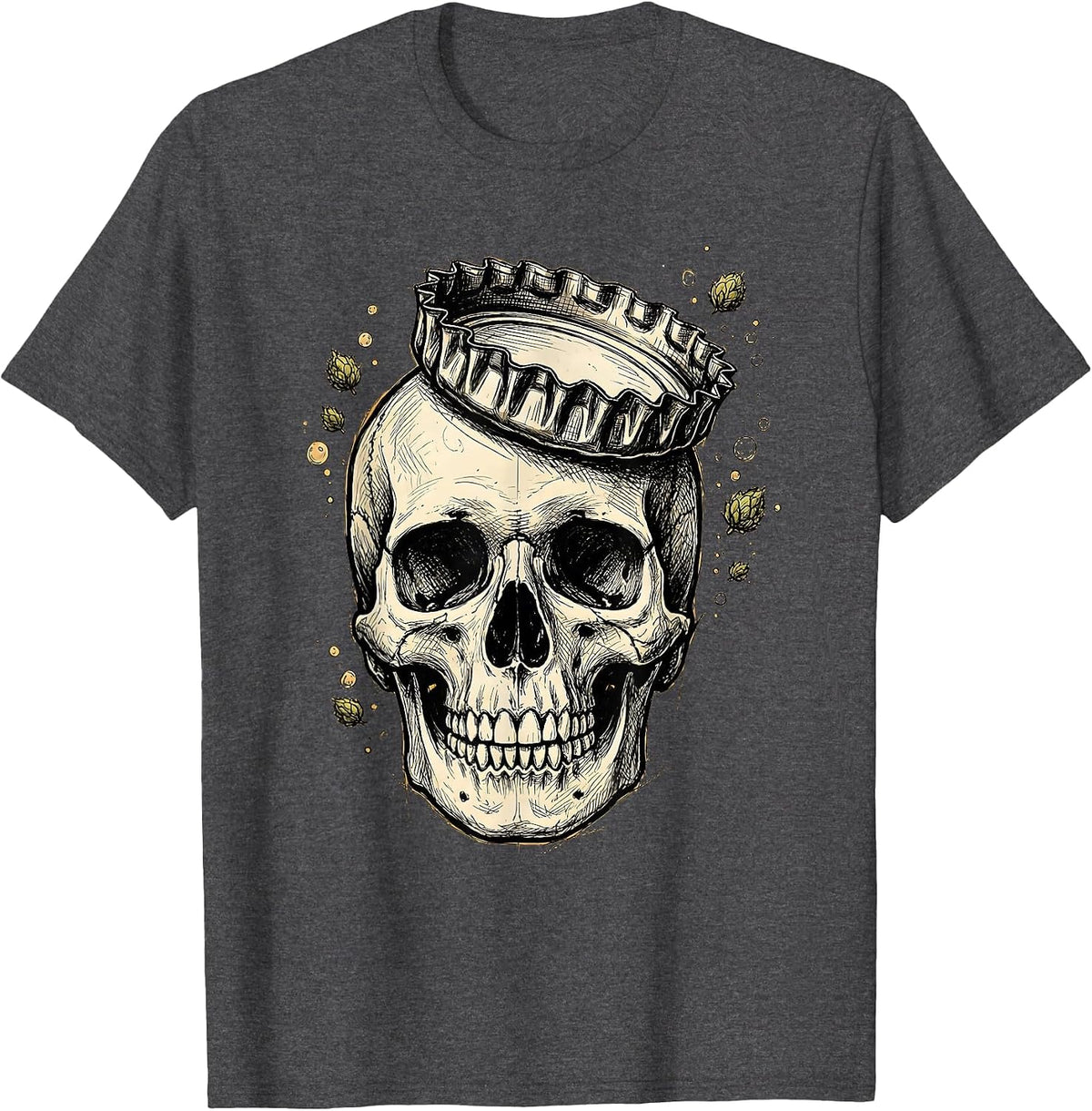 Men's Skull Beer Bottle Cap Crown Graphic T-Shirt - Dark Heather Grey