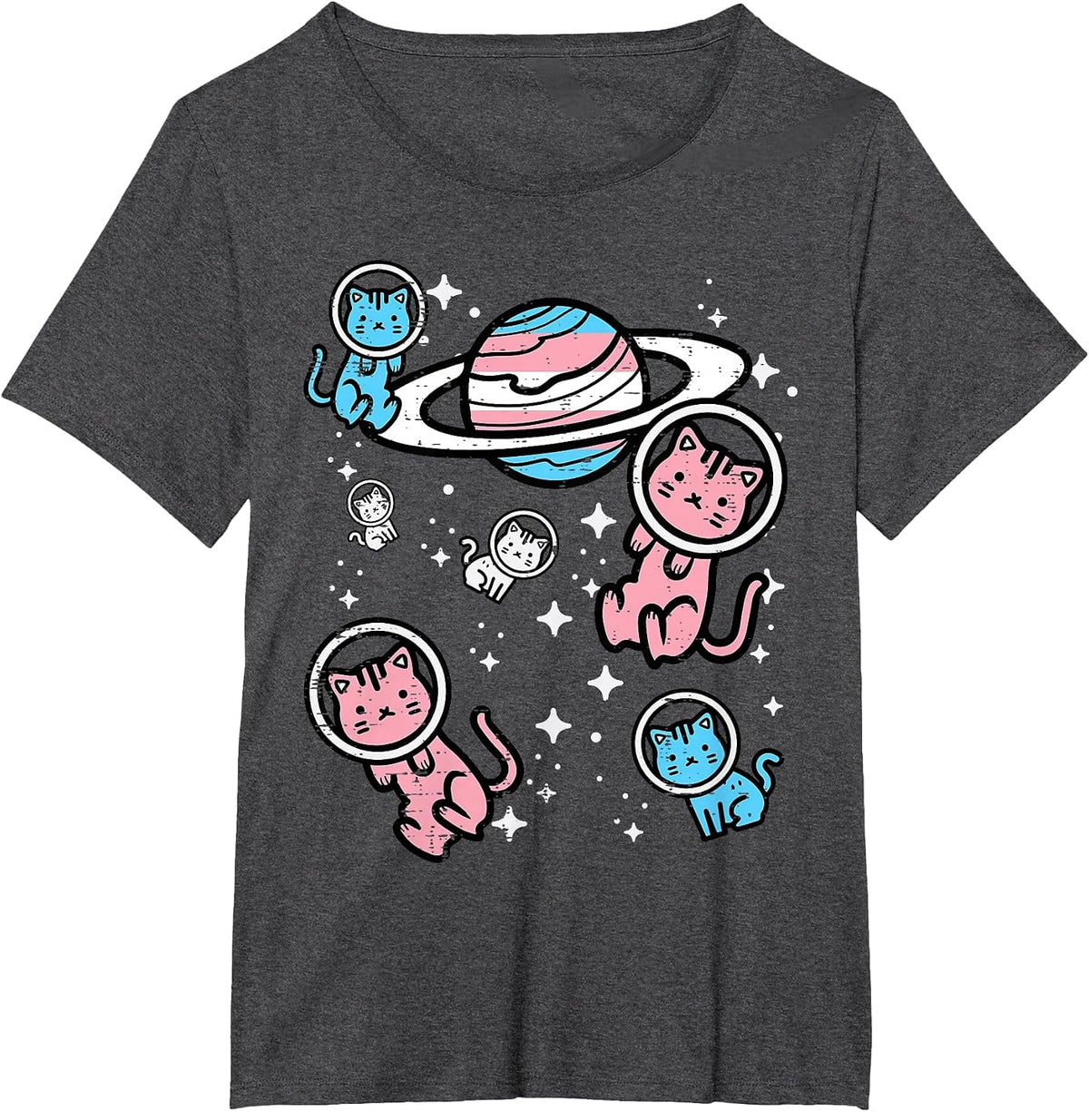 Trans Cats in Space Transgender Transsexual Pride Month LGBT T-Shirt - Dark Heather Grey