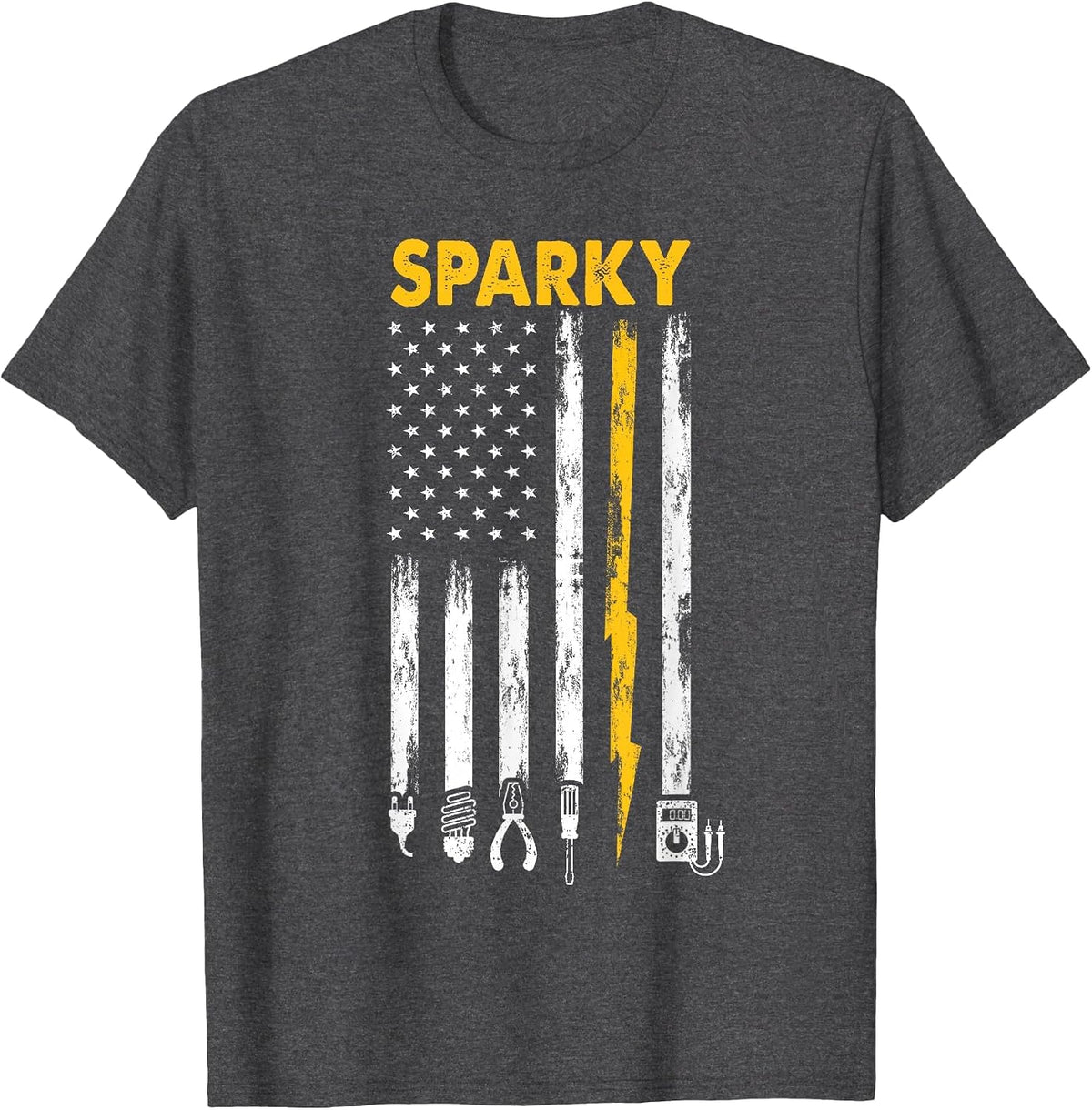 Electrician US Flag Sparky Tools T-Shirt - Dark Heather Grey