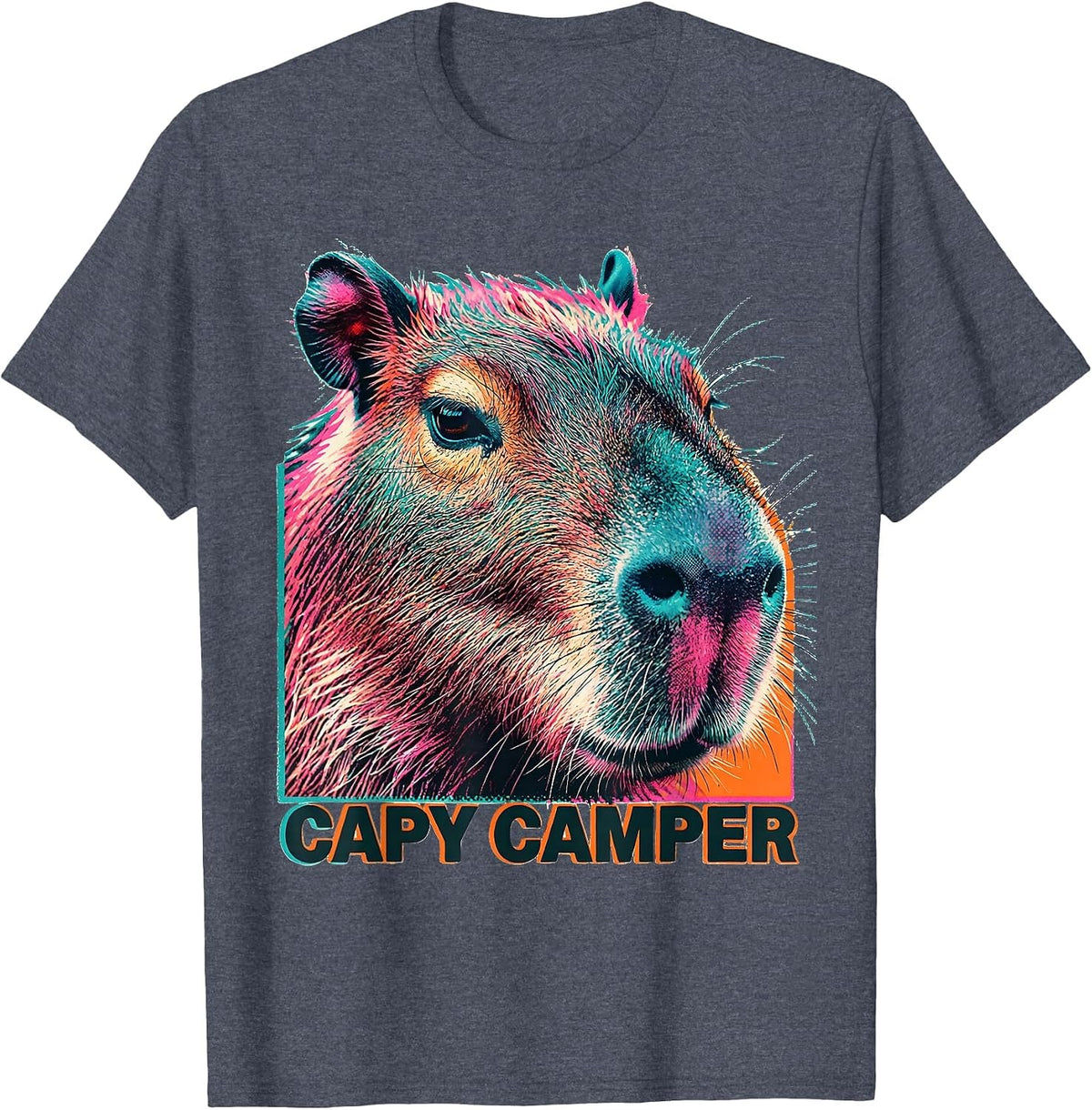 capy camper Risograph Funny Capybara Meme Gamer Kawaii Humor T-Shirt - Heather Blue