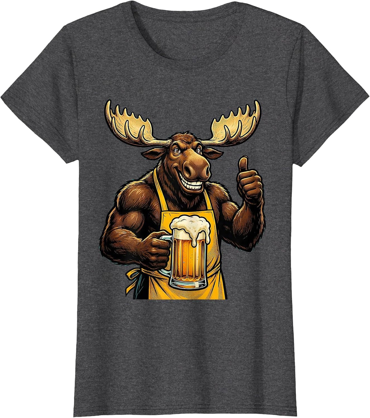 Women's Bull Moose Beer Drinking Mountain Stream Graphic T-Shirt - Dark Heather Grey