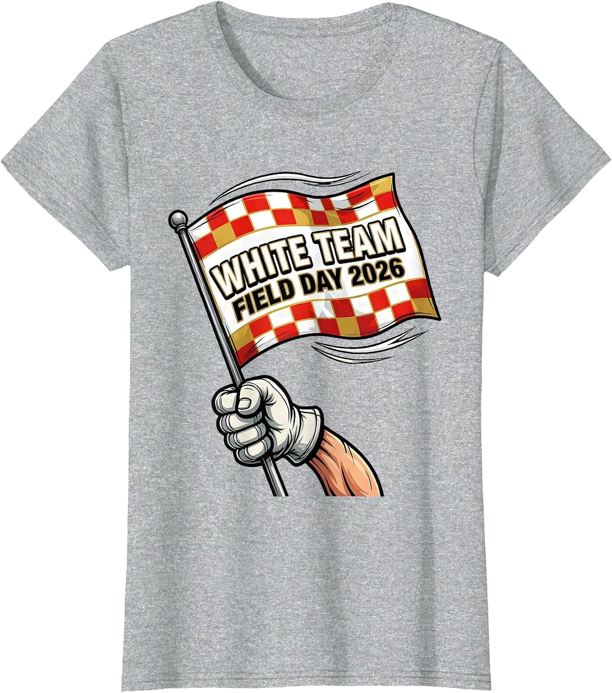 White Team Field Day 2026 Cartoon Teacher Kids T-Shirt - Heather Grey