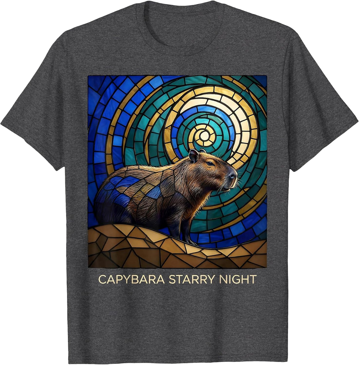 Capybara Starry Night Stained Glass Mosaic Animal Lover Van T-Shirt - Dark Heather Grey