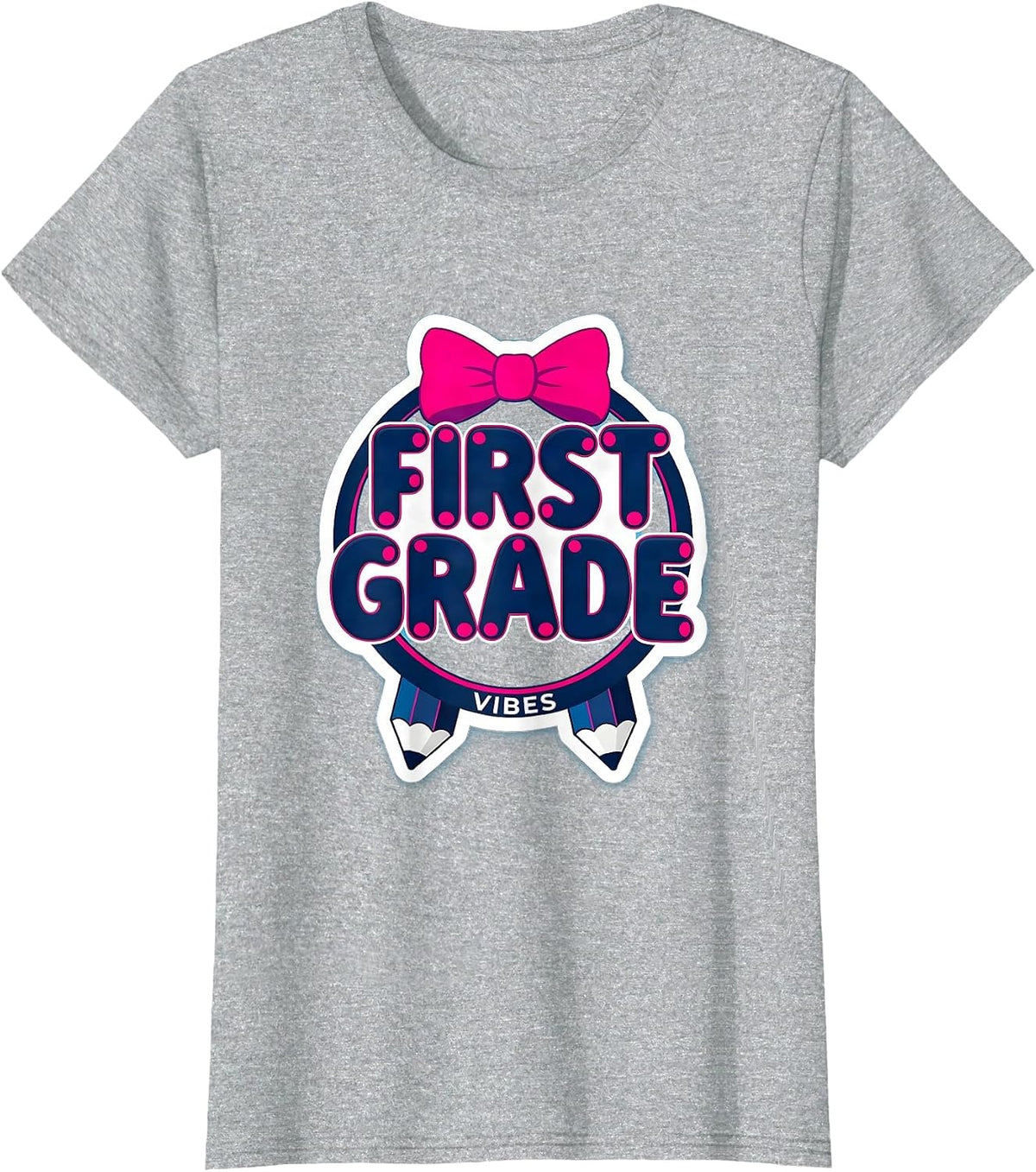 First Grade Vibes Cute Coquette Bow Back to School T-Shirt - Heather Grey