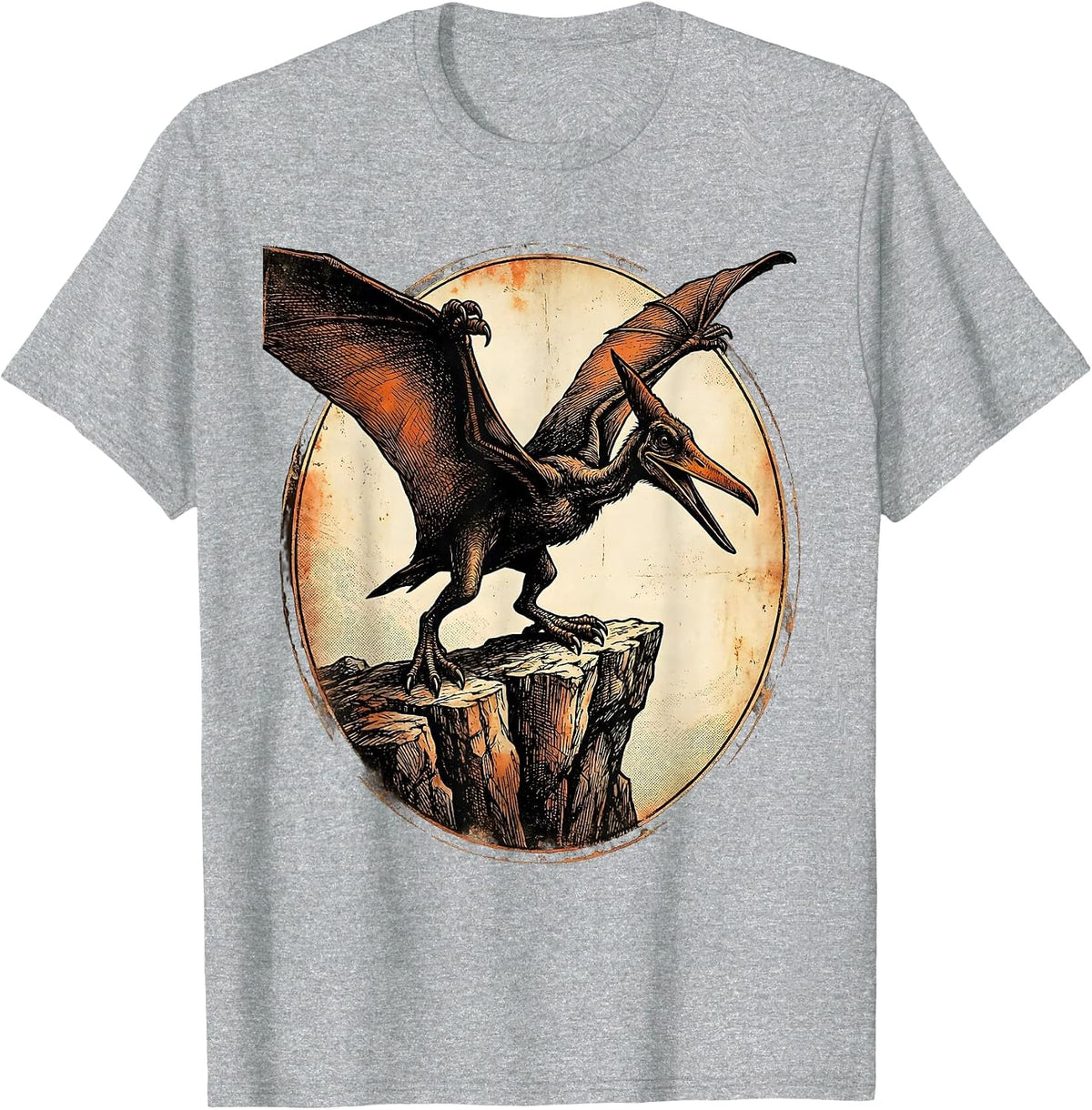 Men's Pterodactyl Cliff Perch Prehistoric Dinosaur Design T-Shirt - Heather Grey