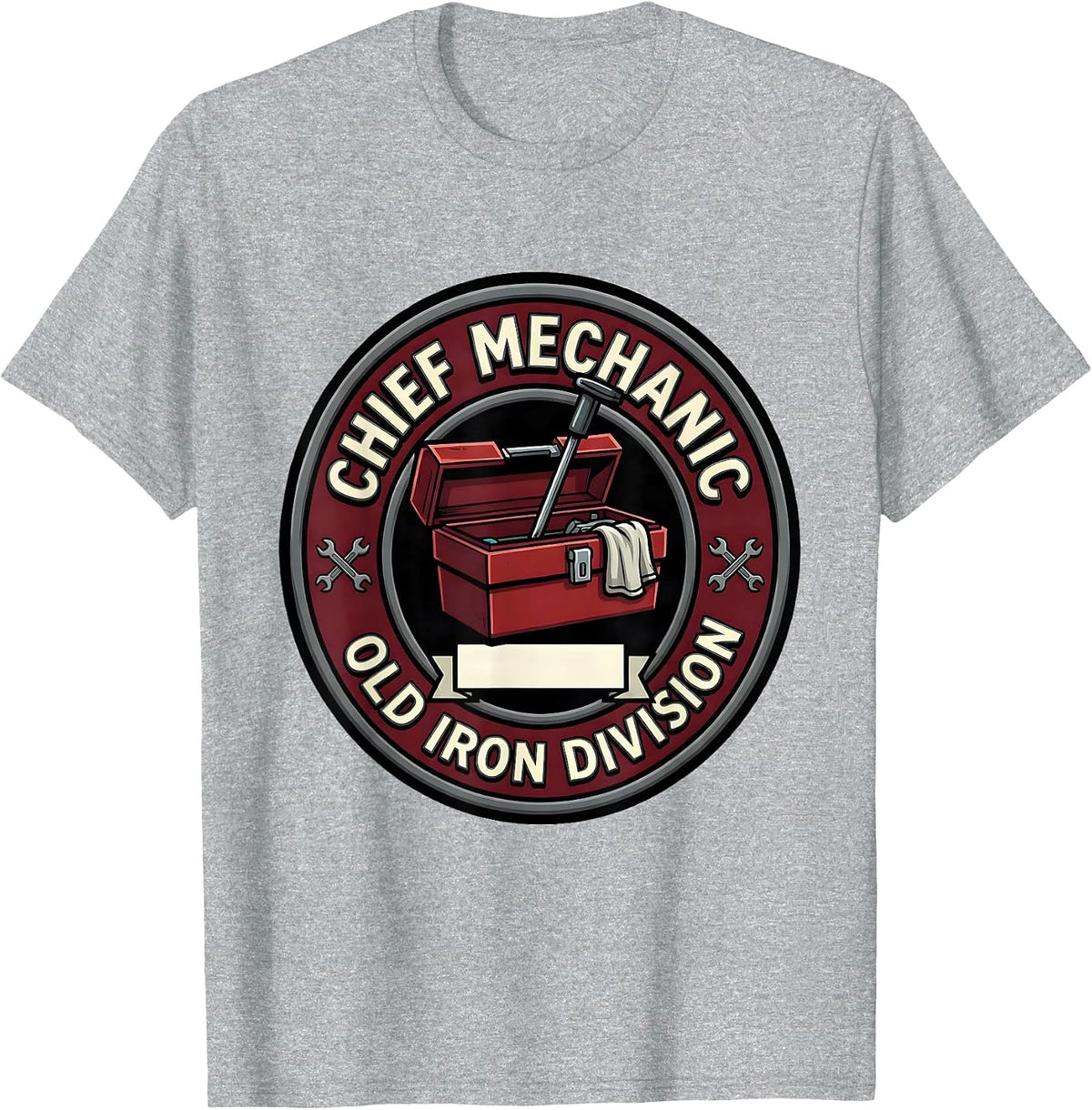 Men's Chief Mechanic Old Iron Division Cartoon Classic Car T-Shirt - Heather Grey